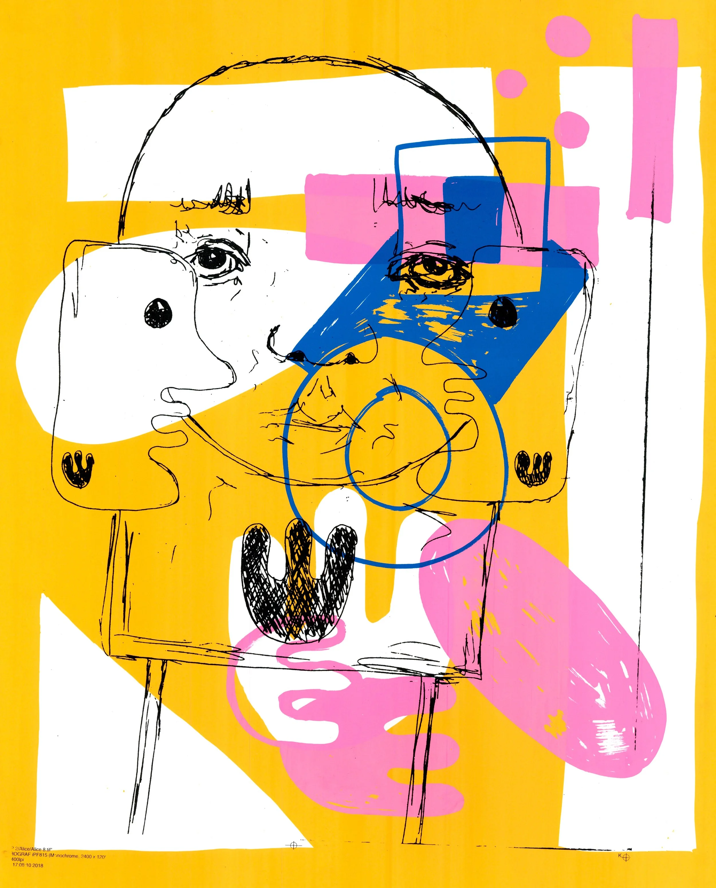 (Go To Bed) Kiss and Chat , Screen print and Vinyl on paper, 46x56cm, 2018, one off.