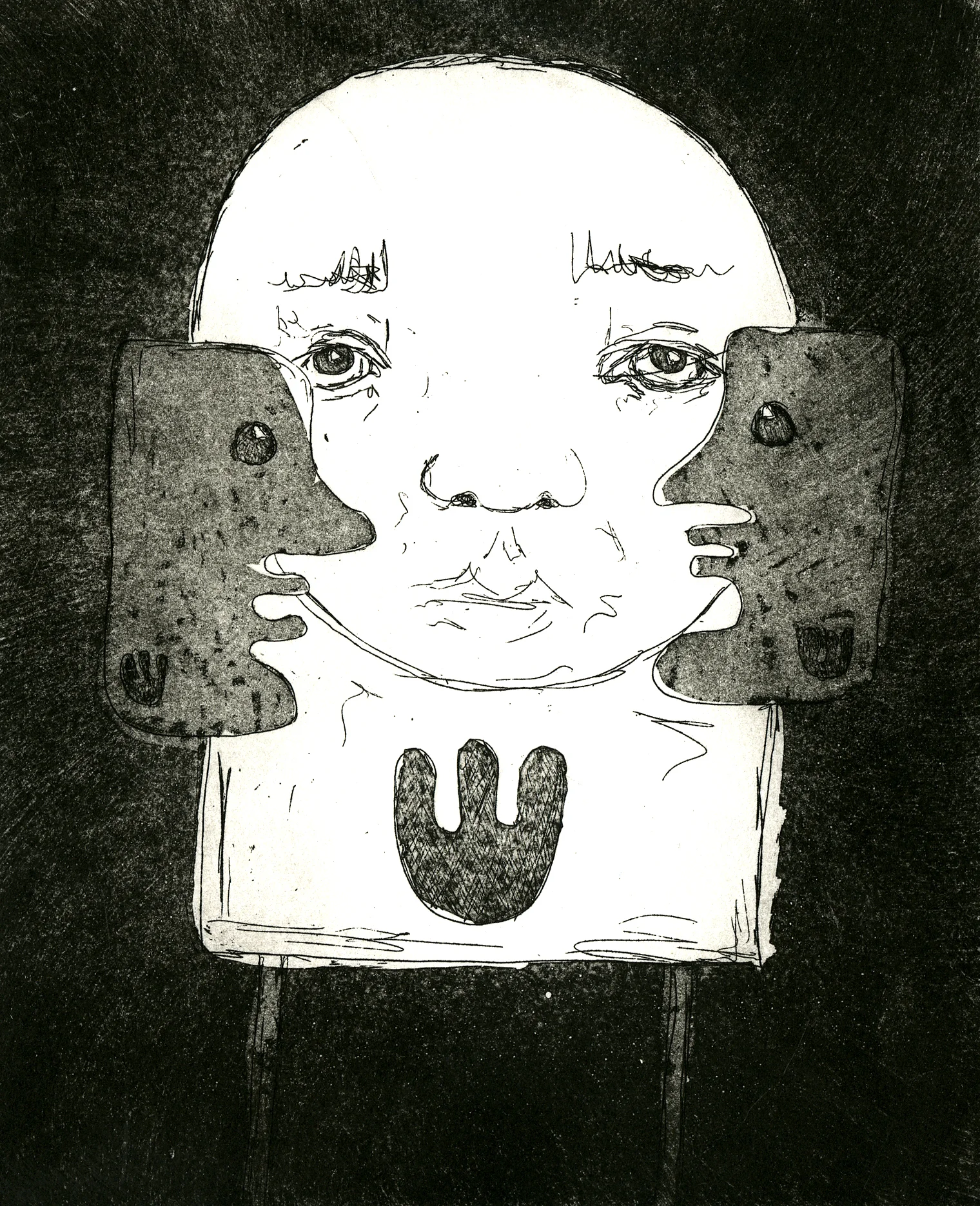 (Go To Bed) Chat (Black) , Etching on Somerset paper, 10x15cm, 2018, edition of 10, 10 available. This artwork is available through: Sid Motion .