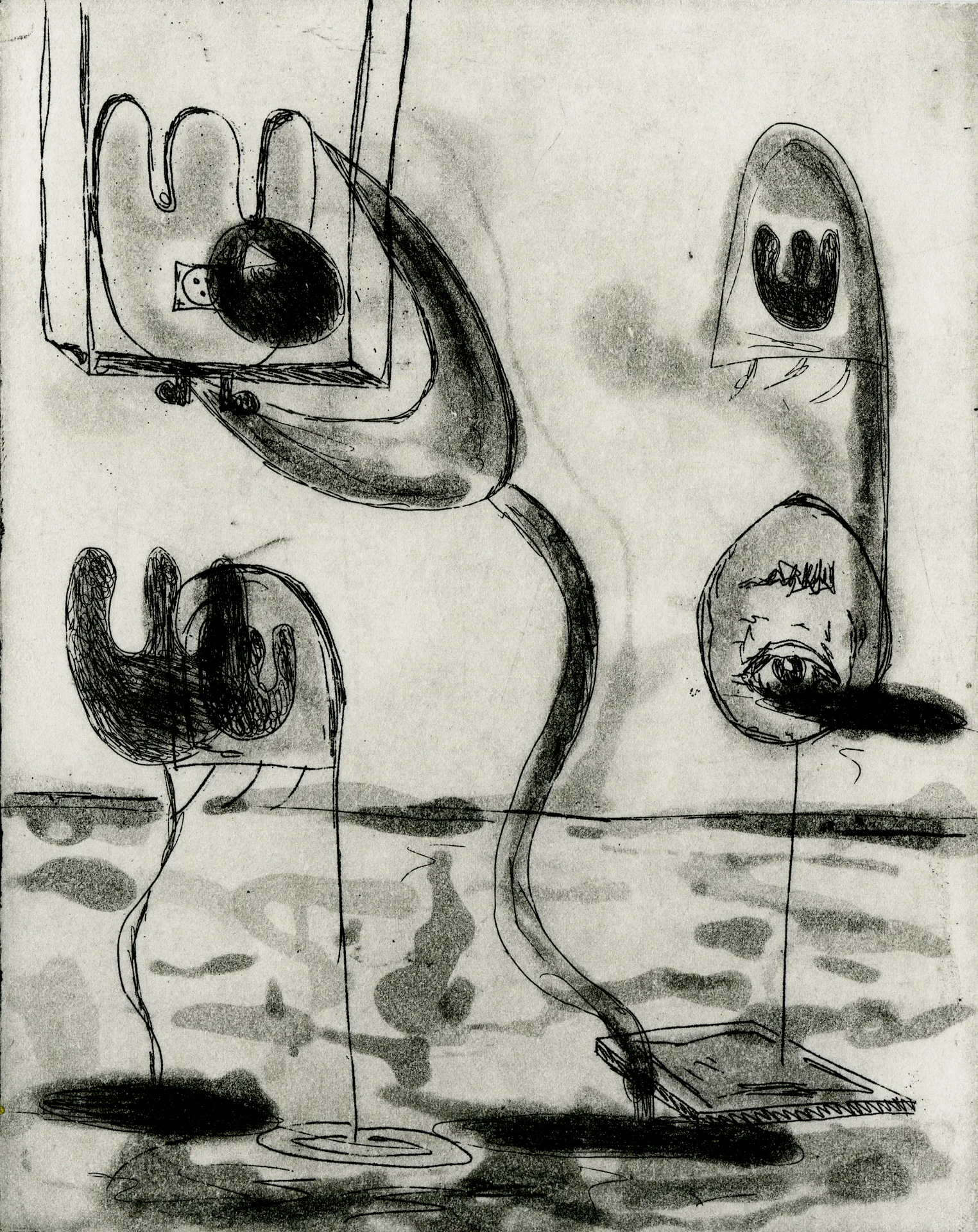 (Go To Bed) Snake Swing (Black) , Etching on Somerset paper, 10x15cm, 2018, edition of 10, 10 available.