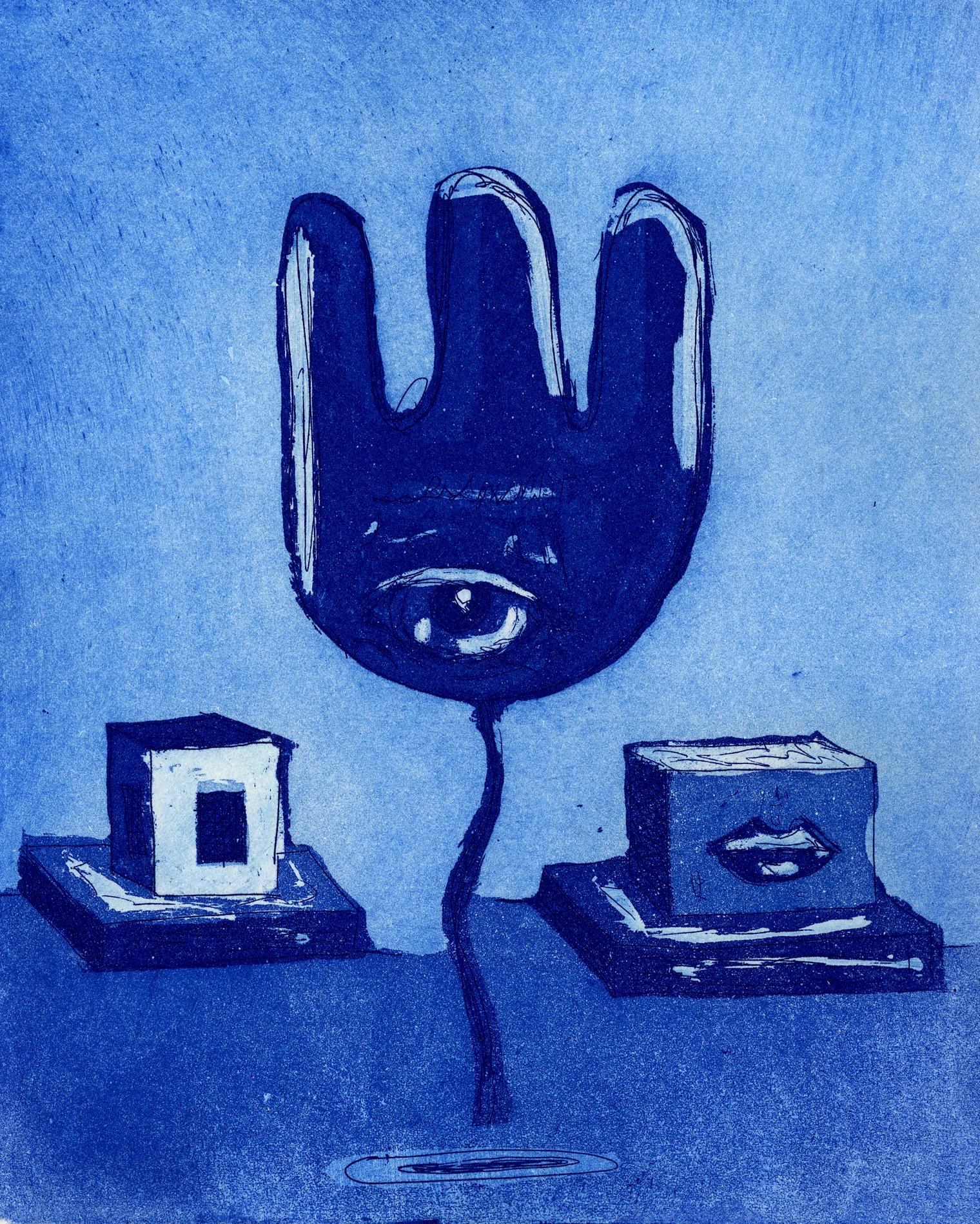 (Go To Bed) Balloon (Blue ), Etching on Somerset paper, 10x15cm, 2018, edition of 10, 10 available. This artwork is available through: Rose Carmen LDN.