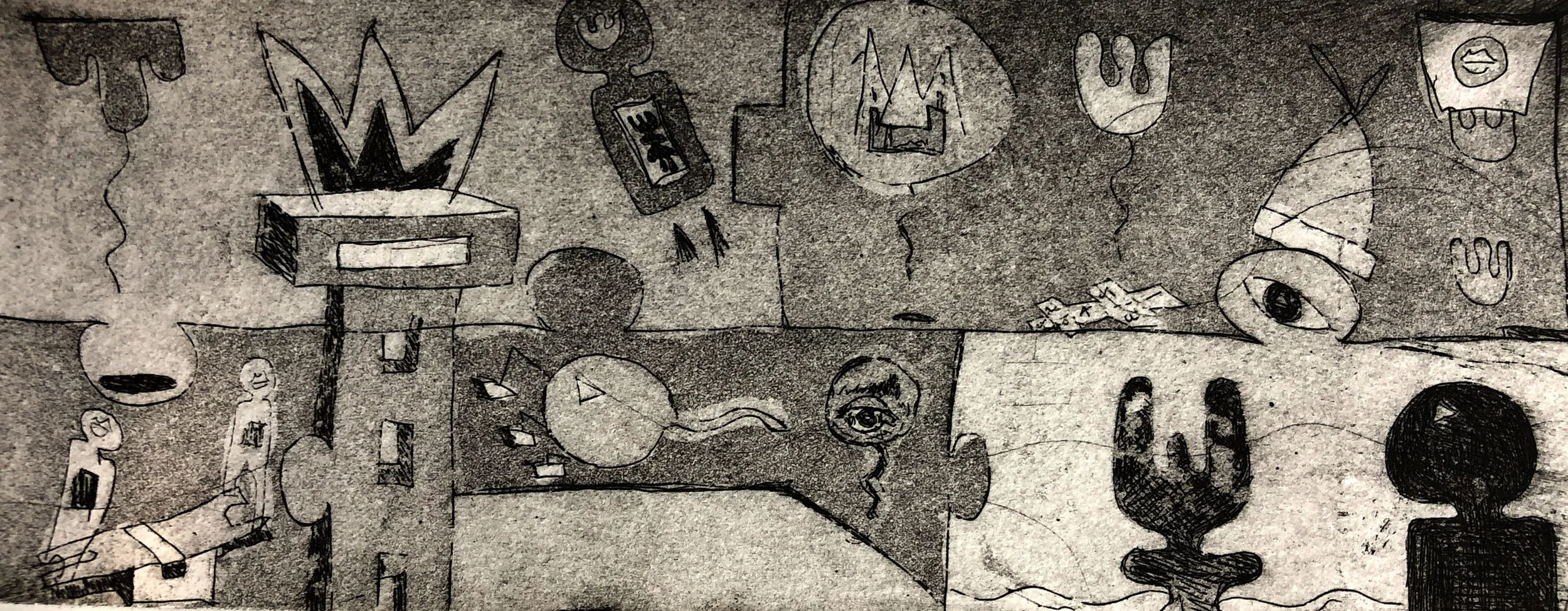 Cheeky Dip , Etching on Somerset, 20x5cm, 2019.