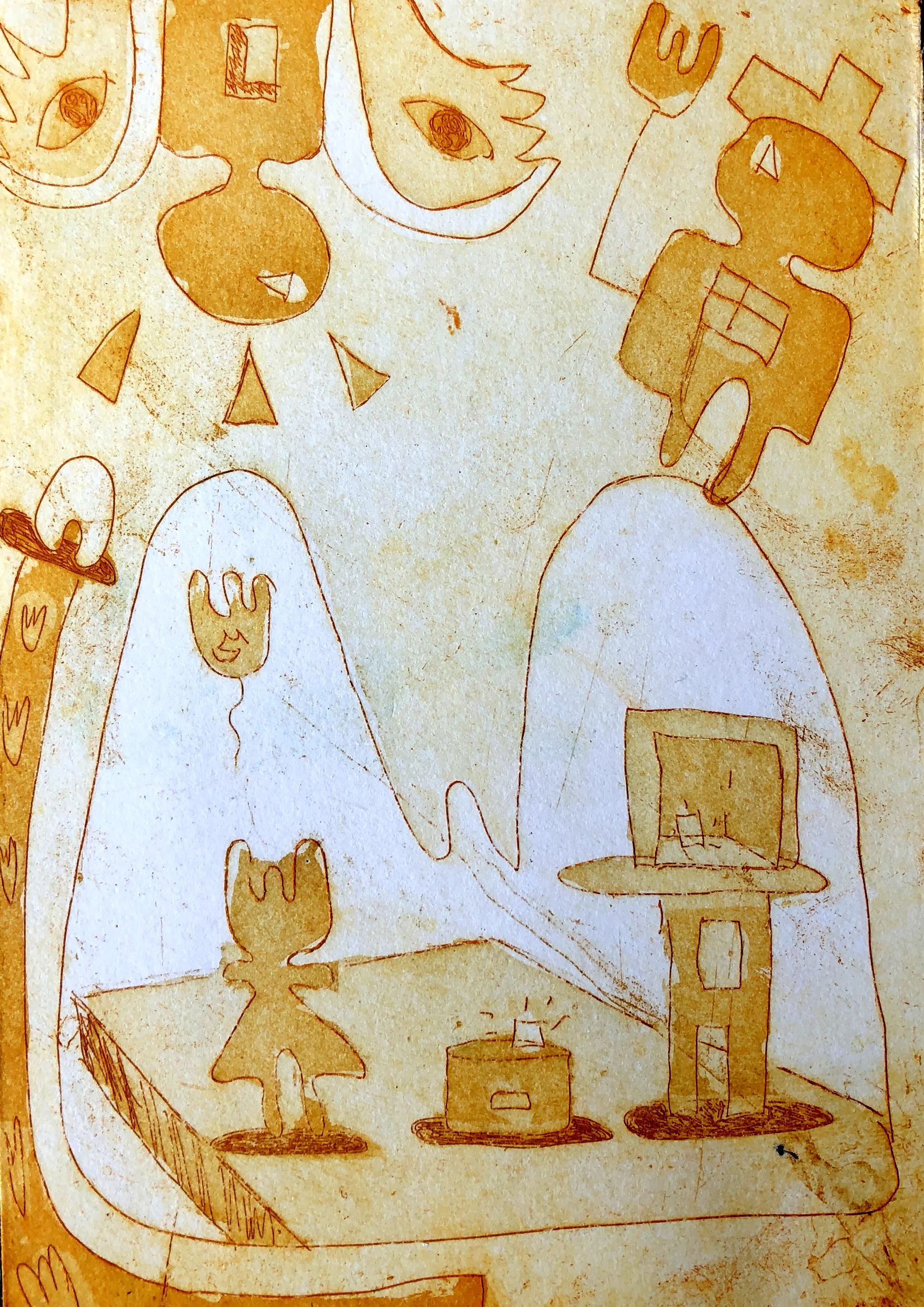 Risk It Biscuit2 , Etching on Somerset paper, 10x15cm, 2019.