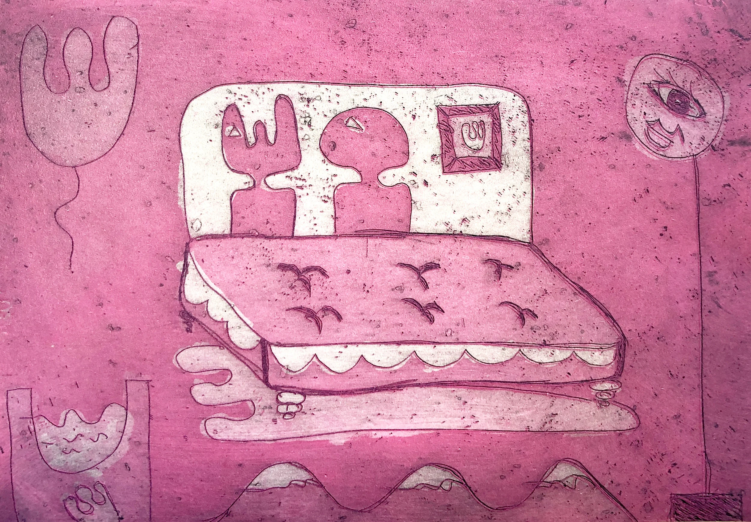 Hung Up Dream , Etching on Somerset, 20x10cm, 2019. 1/1