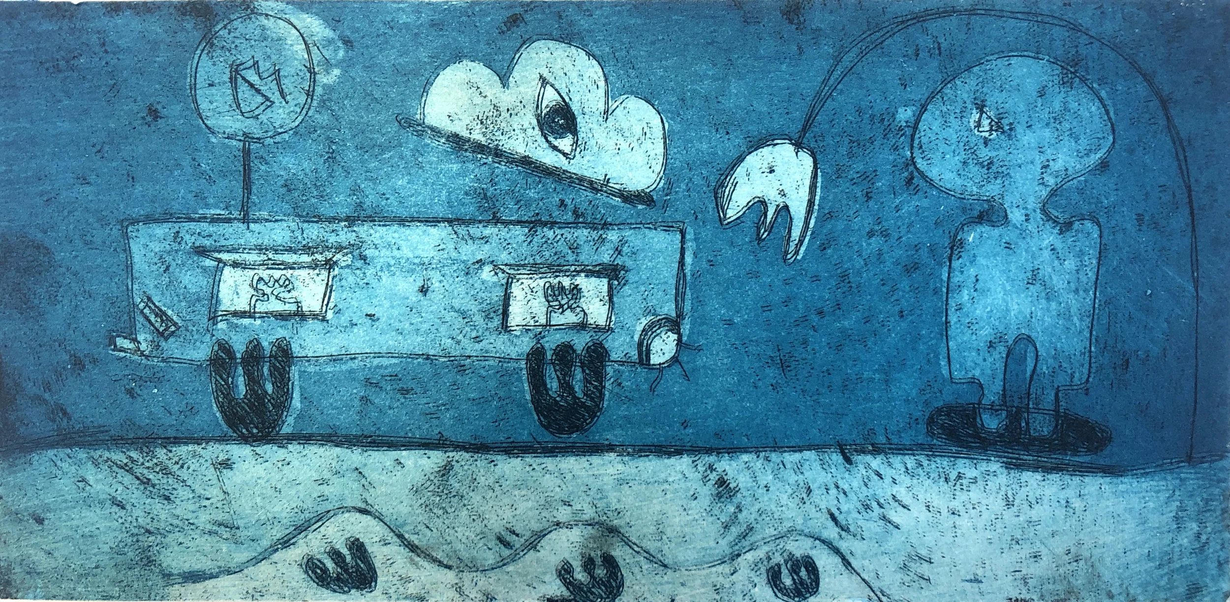 Hung Up Drive , Etching on Somerset, 20x10cm, 2019. 1/1