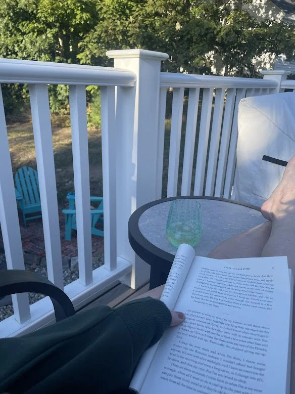 Reading Every Reading Every Summer After on Porch in Boothbay Harbor Maine.JPG