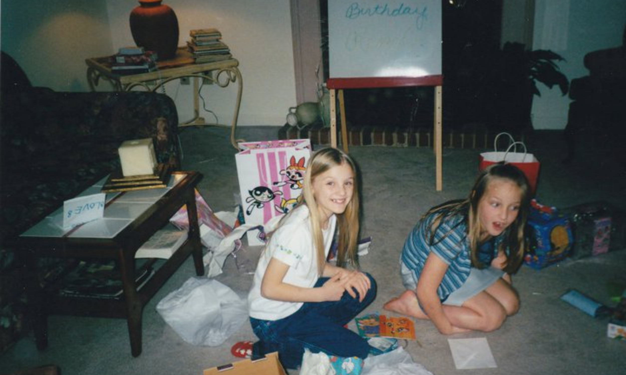 two best friends at birthday party from the early 2000s