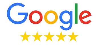 Google logo with five gold stars underneath.