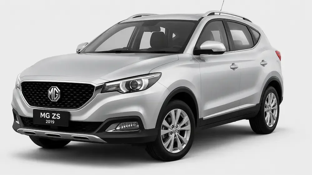 Silver MG ZS compact SUV side and front view