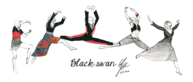 Black swan costume by Ester Hand sketch, watercolor and photoshop
