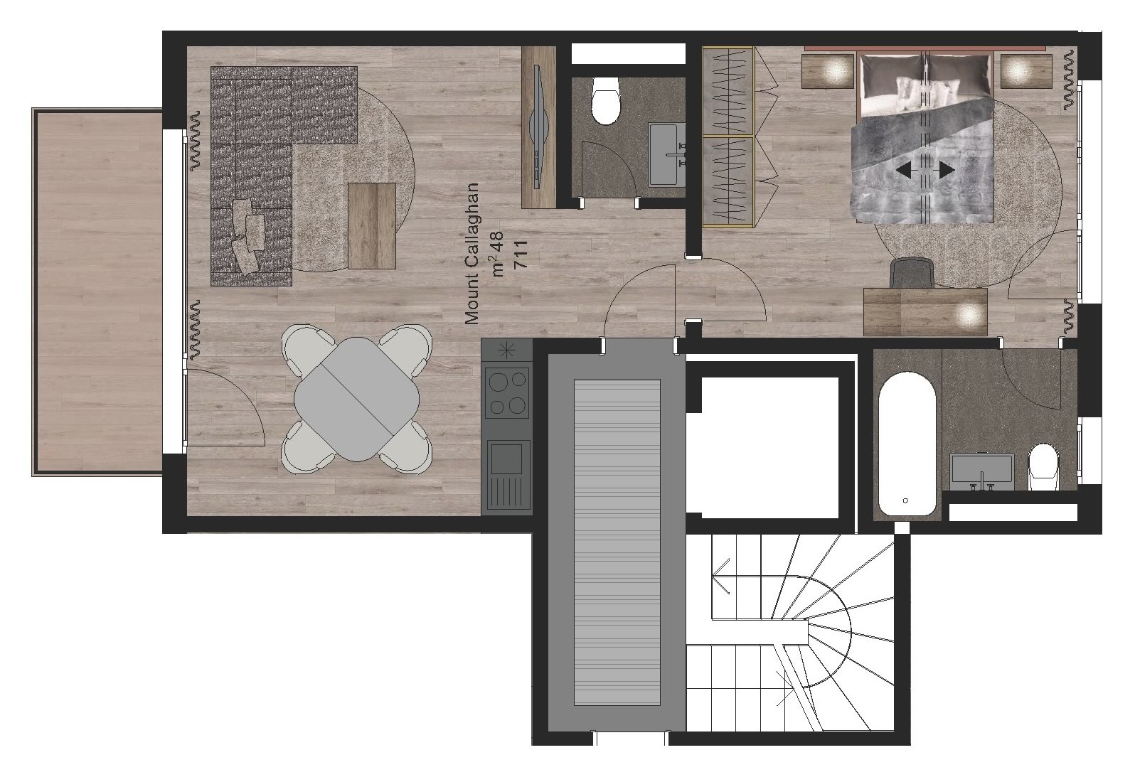Prices: from 2303 chf per week Bedrooms: 1 bedroom / 6 persons. BR1: Double/twin bed, en suite bathroom Facilities: Flatscreen TV, Wi-Fi, safe deposit, close to town, ski room SHARED FACILITIES: Ski room: private ski lockers Laundry Layout: 48m2. First floor of building. Access via lift or stairs. Open plan living area, dining table, single-wall kitchen, balcony access, guest WC Included Services: Champagne reception, welcome basket with some essentials & local specialties, all linen and utilities, beds ready for arrival, mid-week cleaning, mid-week linen change, mid-week towel change, end of stay cleaning, cot available, wi-fi internet access BOOK NOW