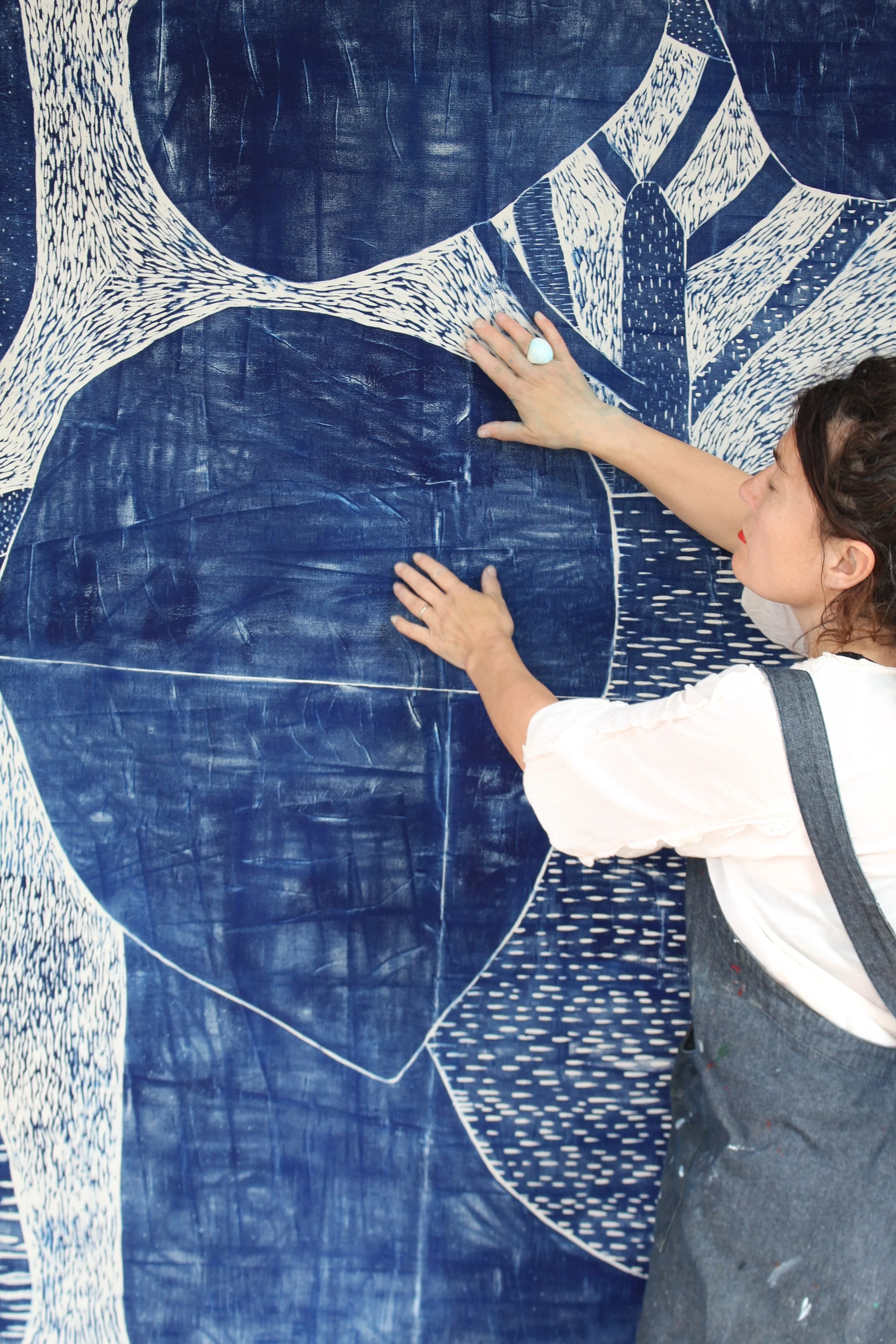  Pilea 04 -Wall Hanging - Hand printed giant lino print on cotton  limited edition - 135cmx180cm - availability   enquire   