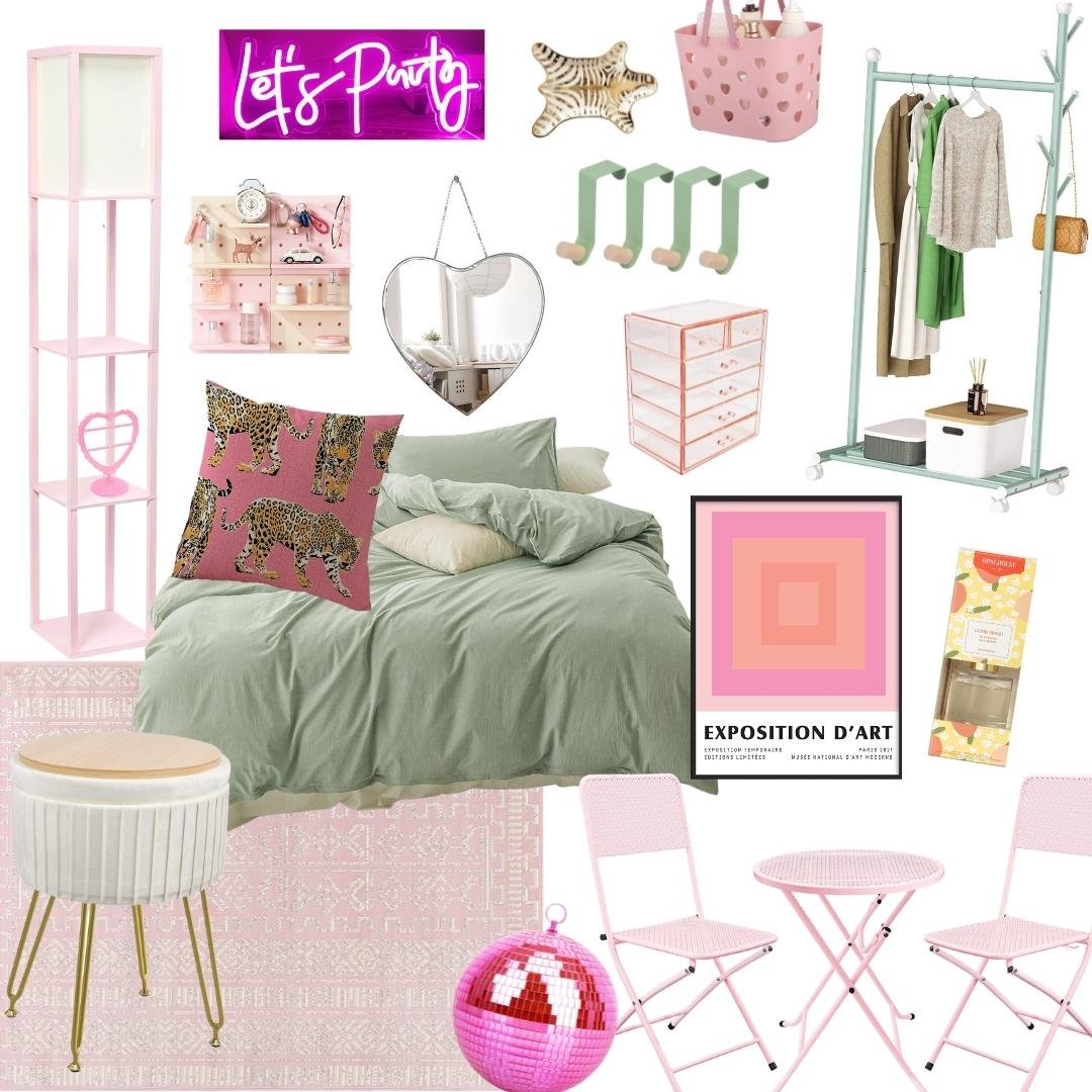 Aesthetic Pink and Green Dorm Room Decor — Meredith Lynn Designs