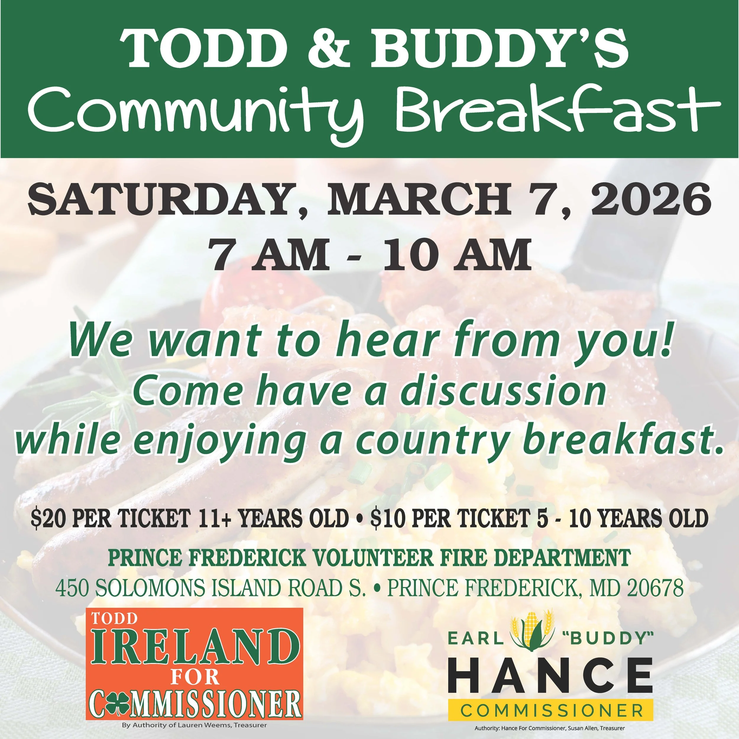 Todd & Buddy's Community Breakfast (Standard Ticket 11+ Years Old)