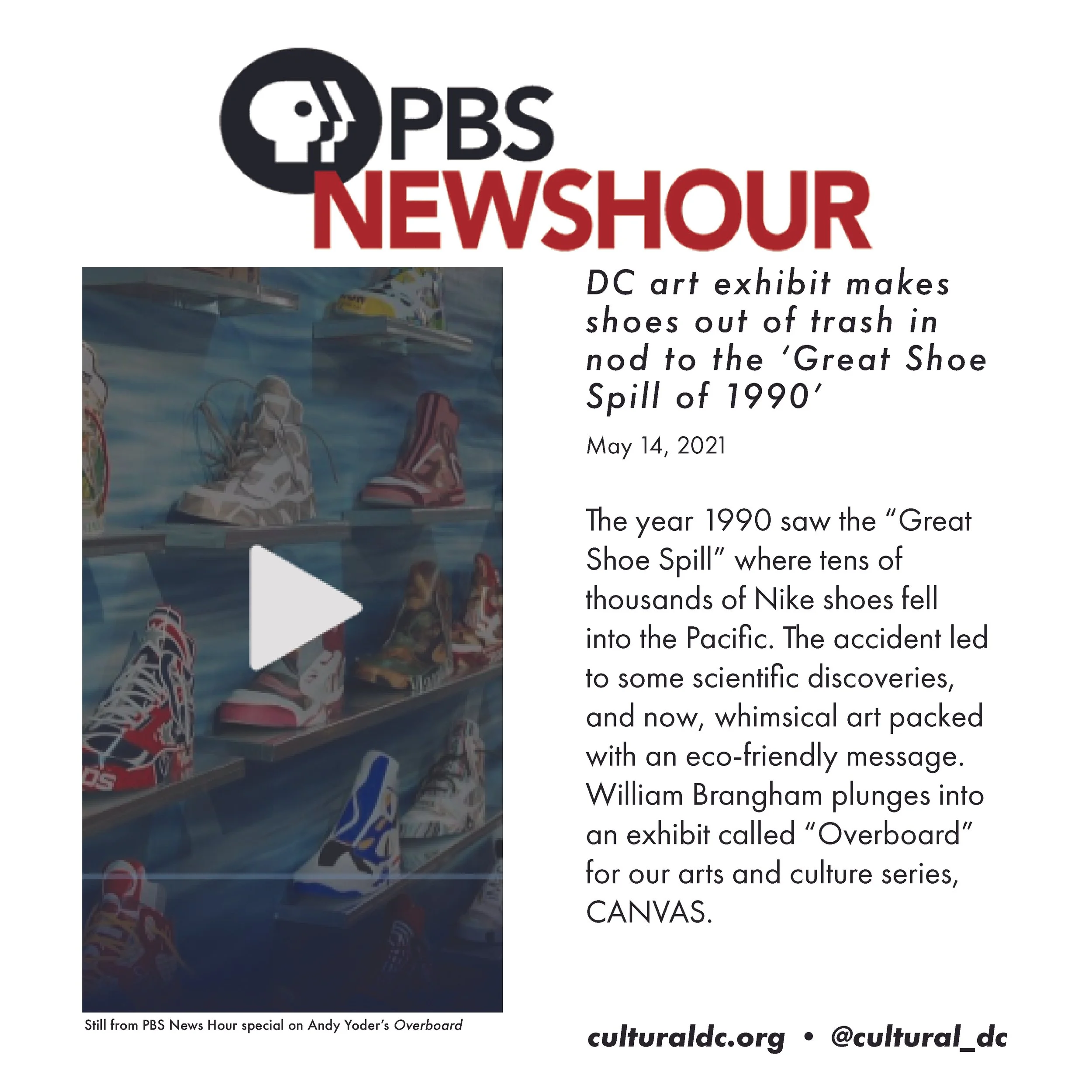 PBS News Hour - DC art exhibit makes shoes out of trash in nod to the ‘Great Shoe Spill of 1990’