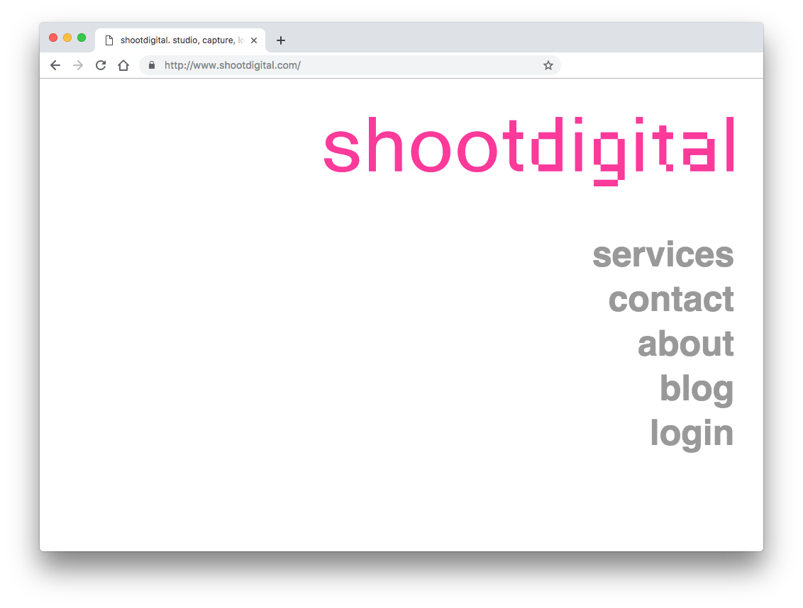 The shootdigital landing page before the redesign.