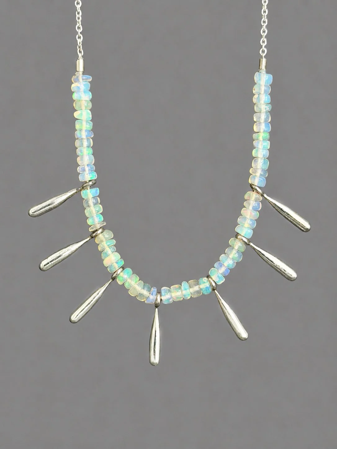 silver and fire opal drop necklace