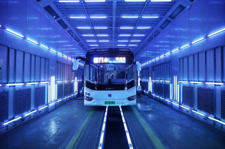 Buses blasted with UV light to rid them of Coronavirus: Shanghai, China