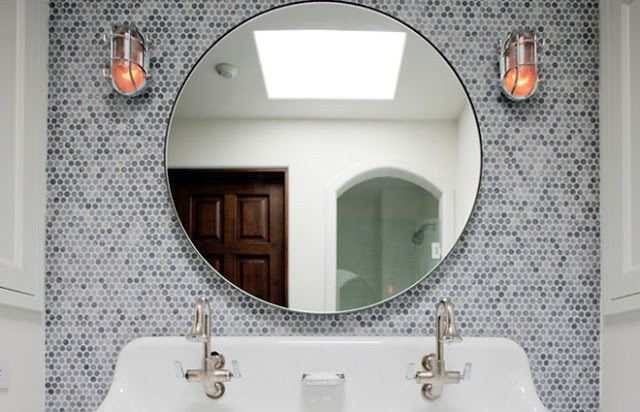 Wall Lights Either Side Of Bathroom Mirror Image Of Bathroom And