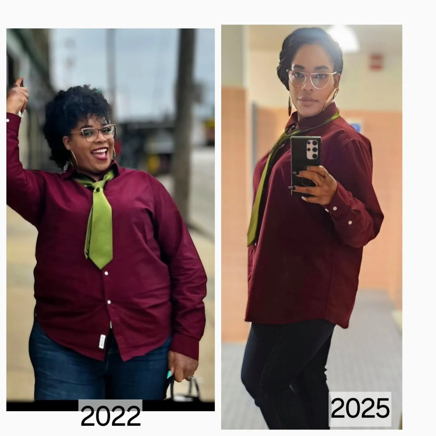 Today I was reminded of my  progress. Happen to have worn this same outfit on this day 3 years ago. Today was the second time I've worn this shirt because I didn't like how snug it fit the first time. 

Welp all that changed.

#afrobeerchick #beersta