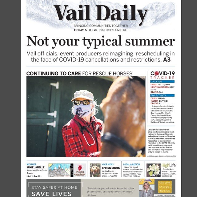 With masks and carefully distanced, the entire MVHR had spring checkups and vaccines this week....and made the front page doing it!

Thank you Dr. Stocker and Vail Daily!!! #mvhr
#horserescue
#rescuehorse
#vaildaily