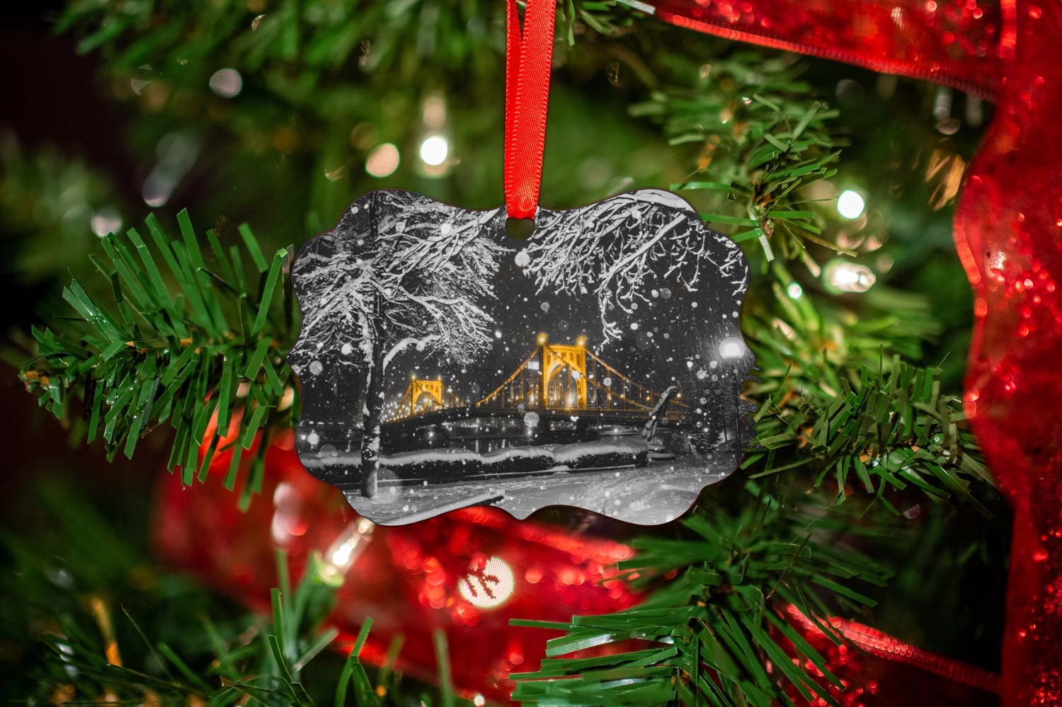 Snowy Bridges Metal Ornament