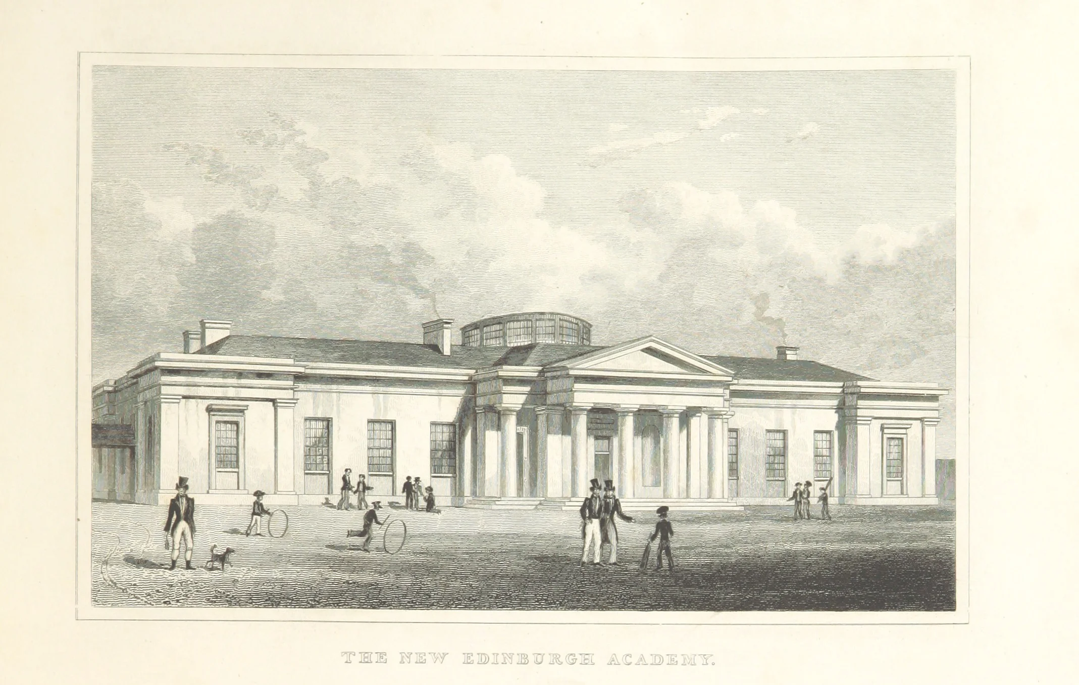 The "New" Edinburgh Academy by T.H. Shepherd, 1828, an early example of cricket in Scotland.