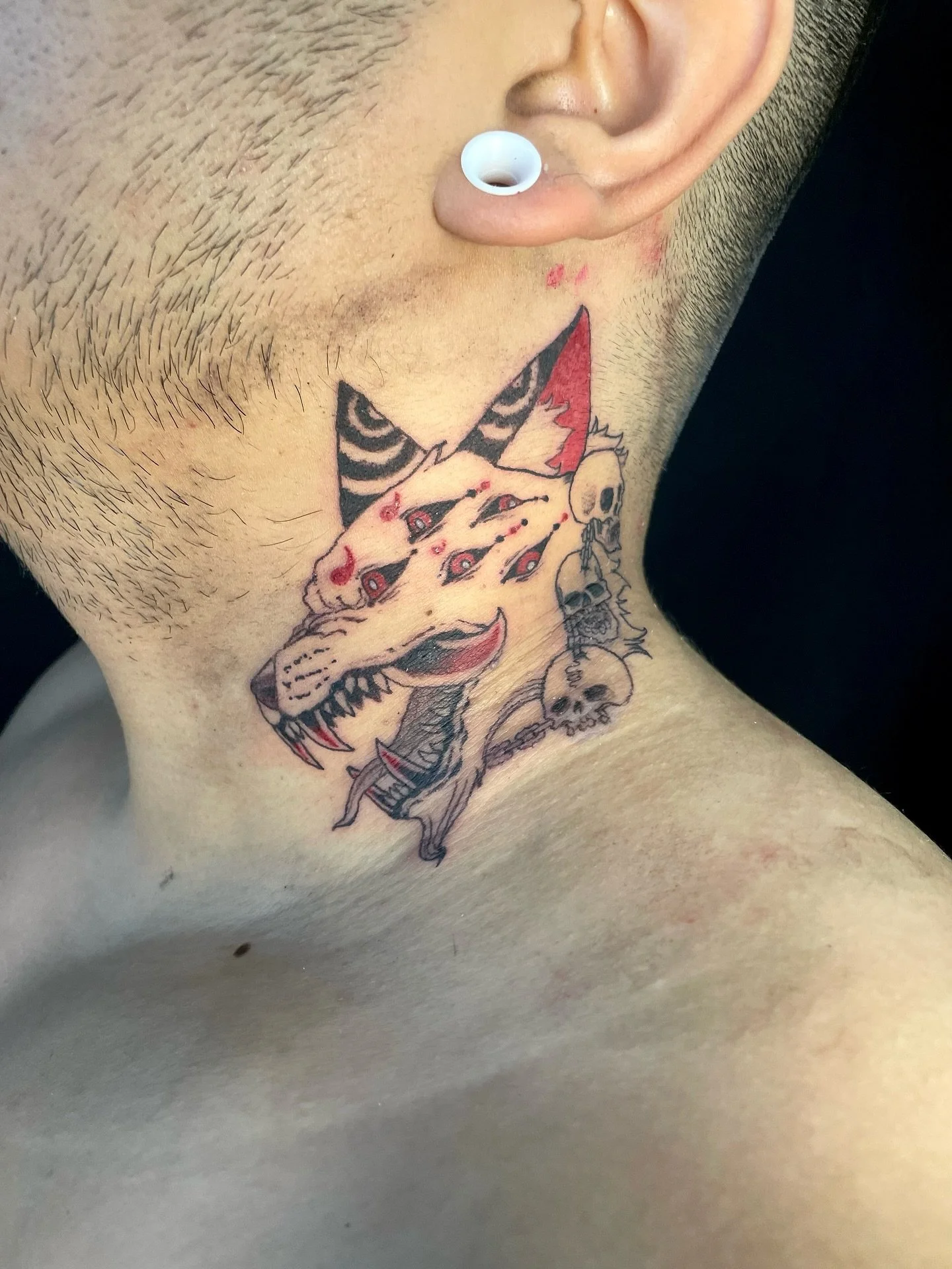 Red-eyed wolf tattoo. 
Thanks for sitting through this one @thelechonhashira 
You&rsquo;re a trooper 🫡
-
Needles @emalla.official @emalla.amazon 
-
-
-
-
#nyctattoos #tattoo #tattoos #tattooed #tattooist #tattoolife #tattoostyle #tattooing #tattooma