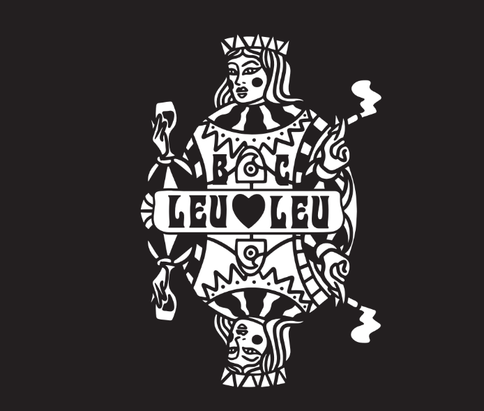 Leu Leu queen of hearts playing card illustration with a crowned queen holding a wine glass