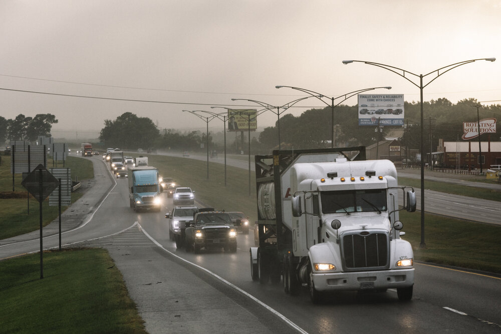  NYTSTORM - Rayne, LA - August 25, 2020 - Eastbound traffic on Interstate 10 crawled forward in advance of Hurricane Laura's arrival in Calcasieu Parish. 