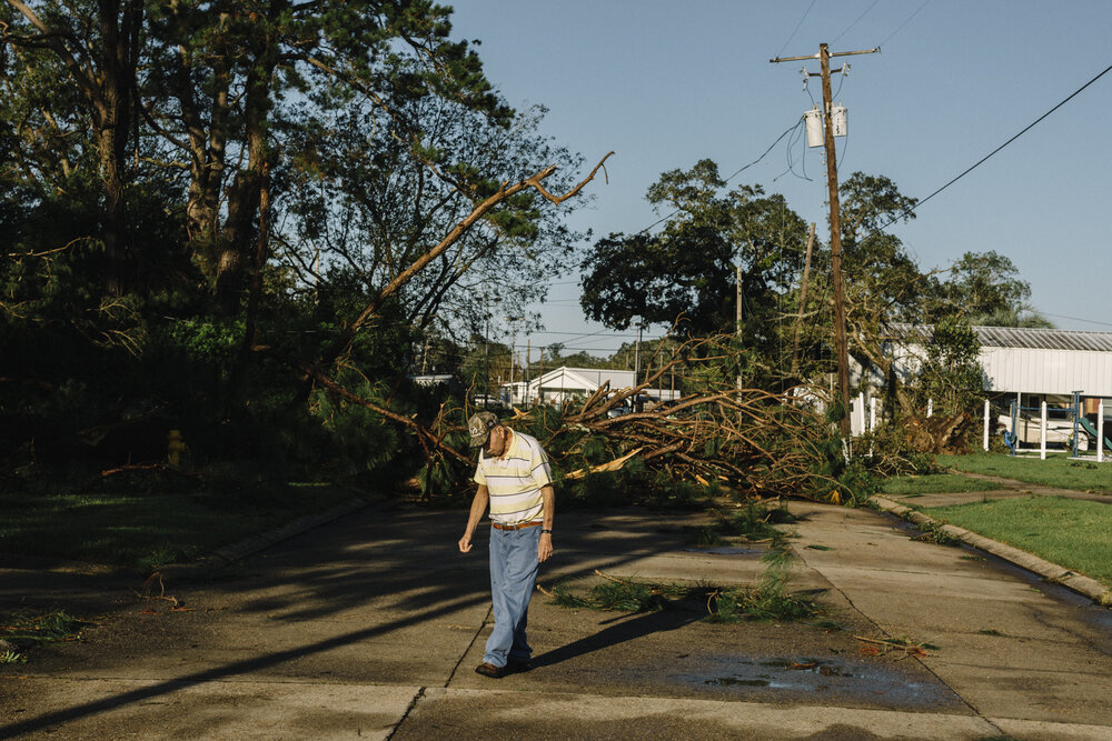  NYTSTORM - JENNINGS, LA - Oct. 9, 2020 - The morning after Hurricane Delta swept through the small town of Jennings, located along I-10, downed trees and power lines block residential streets. 