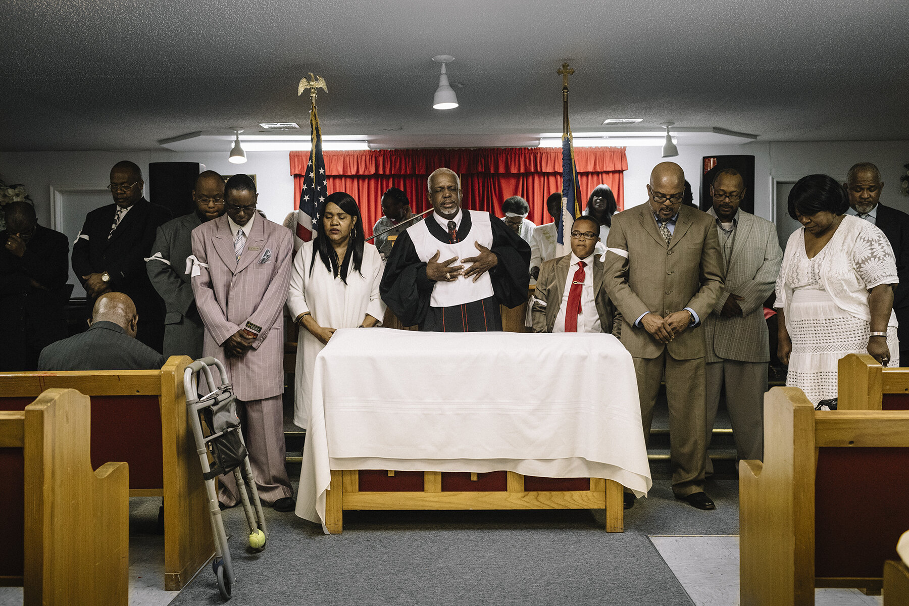  Opelousas, LA - April 7, 2019 - Rev. Gerald Toussaint leads a service at Morning Star Baptist Church. Toussaint serves as pastor at two Baptist churches in the area,  and moved both under one roof after Mt. Pleasant Baptist Church burned down on Apr
