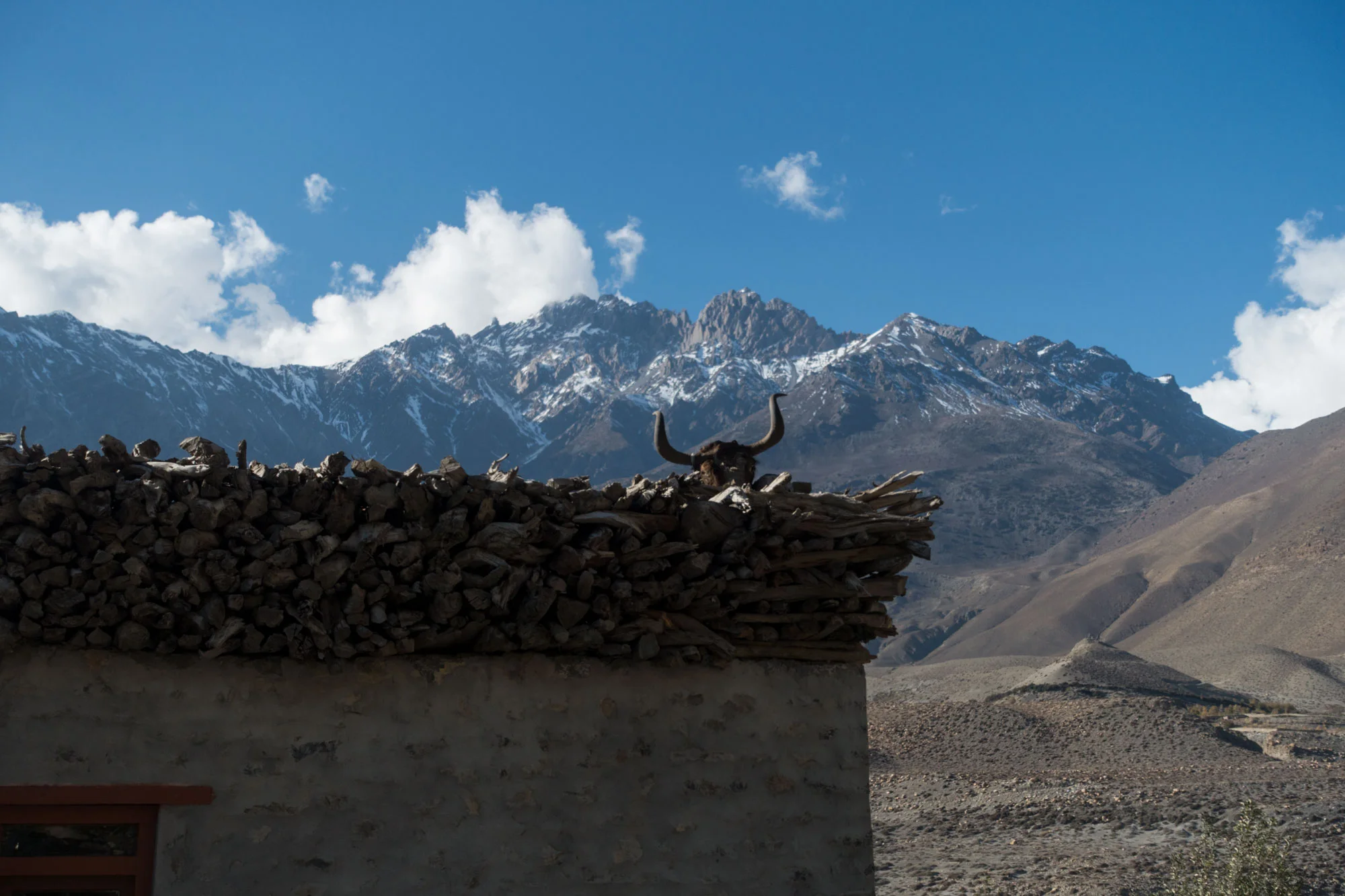 -A yak head placed on top of a house protects the occupants from invaders and evil spirits.-
