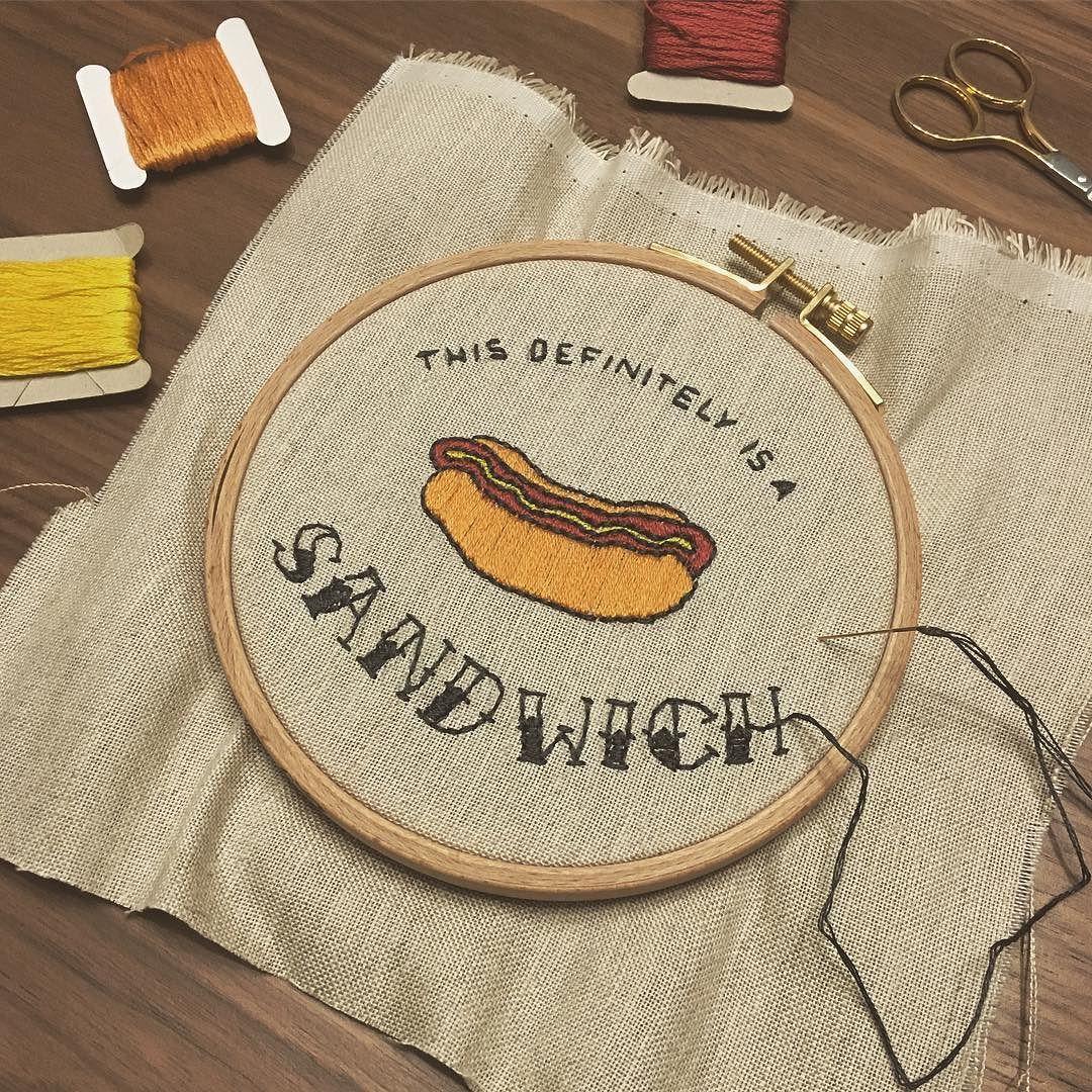 I+decided+I+wanted+to+try+embroidery.+My+first+practice+project+is+dedicated+to+@eblairs+and+@timyhahn.+#hotdog+#sandwich+#embroidery+#newhobbywhodis.jpg