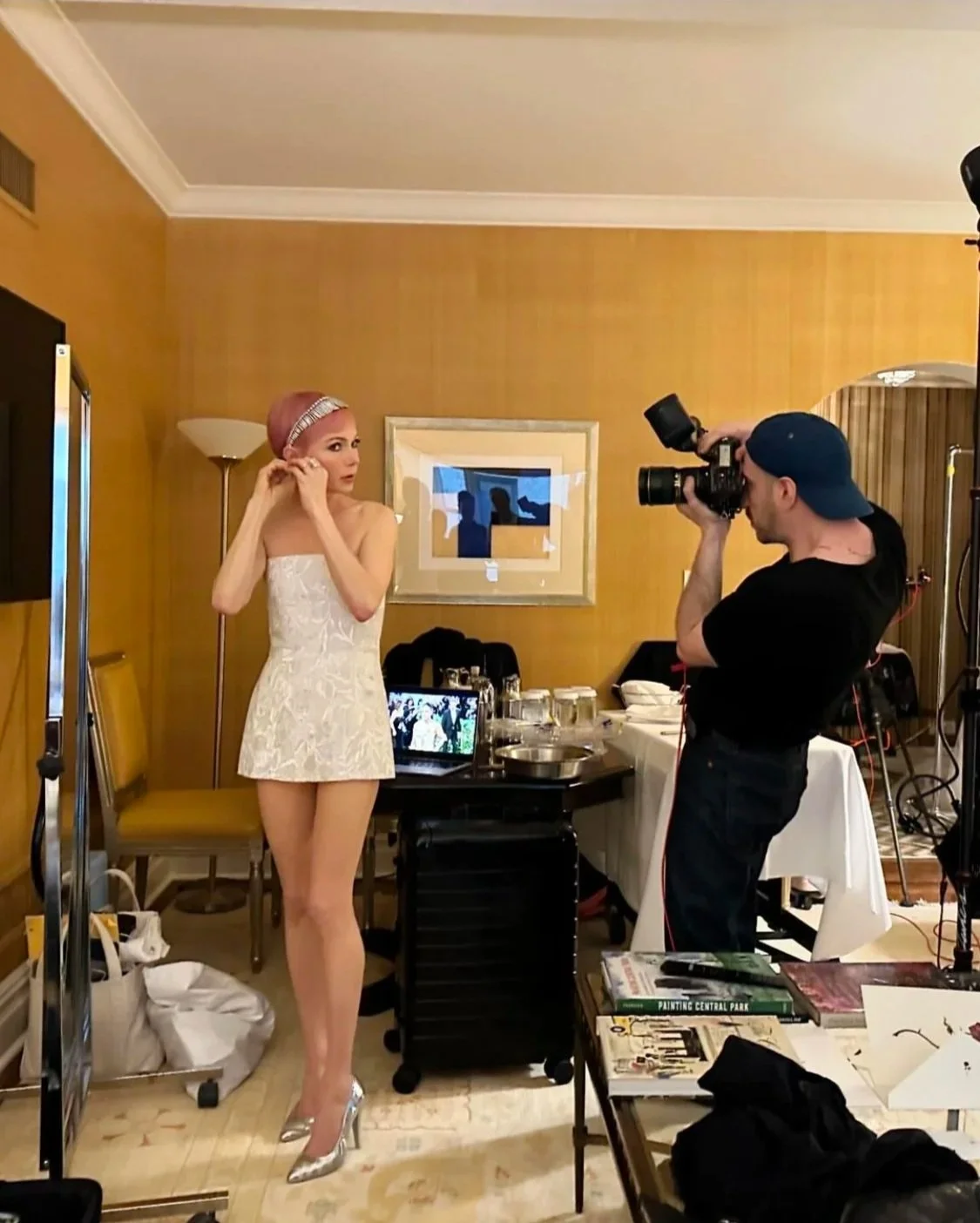 Michelle Williams + Matthew on location at The Carlyle for Chanel.