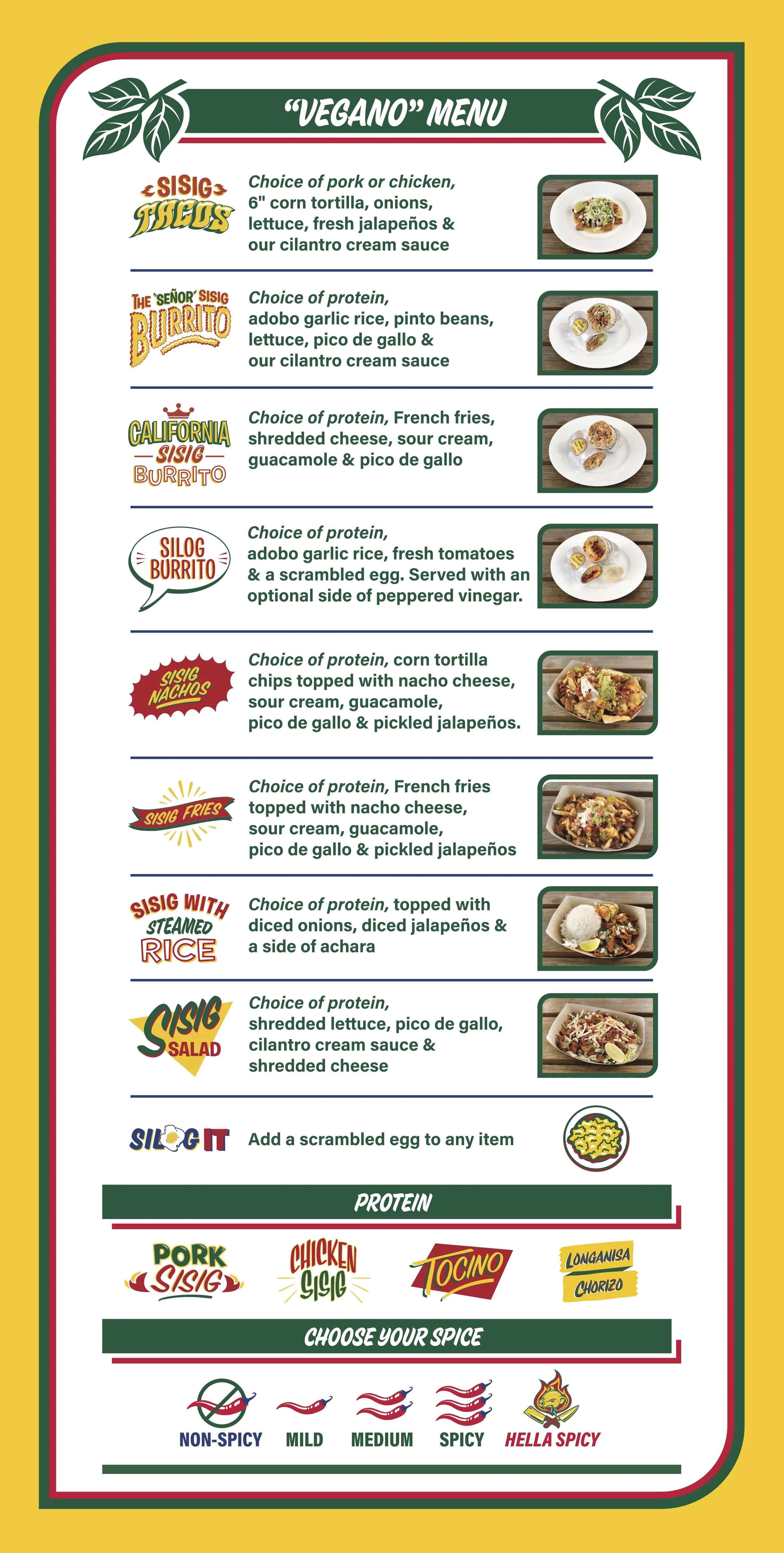 Vegano Menu — Senor Sisig