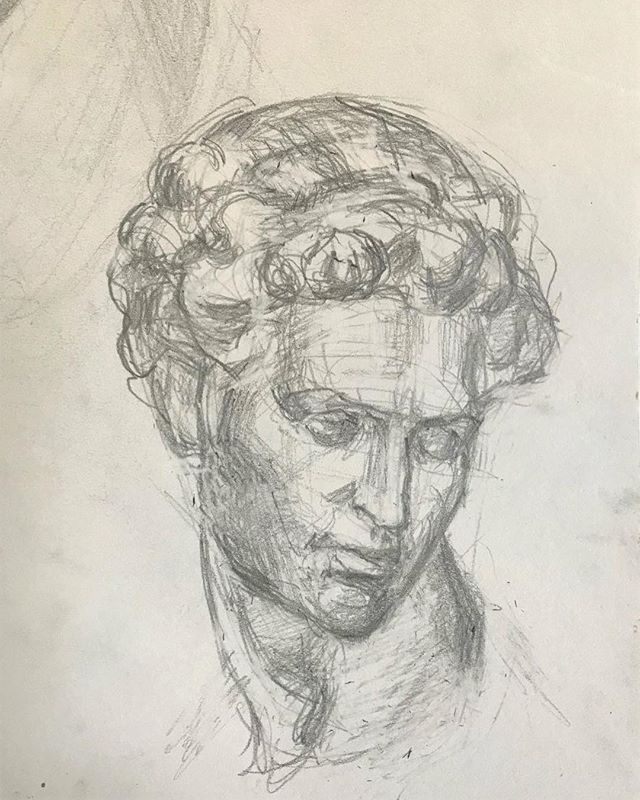 Back to basics. Drawing from a little plaster cast I got of Michelangelo&rsquo;s Giuliano Medici. #boristyomkin #academicart #academicdrawing #portraitdrawing #portraitartist #portraitart #castdrawing #michelangelo #medici #pencilsketch #graphitedraw