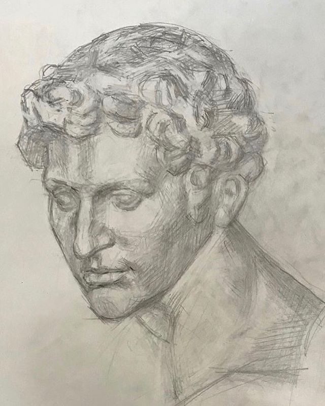 Another view of Giuliano Medici by Michelangelo. #boristyomkin #castdrawing #academicart #academicdrawing #plastercast #michelangelo #michelangelobuonarroti #giulianomedici #medici #medicichapel #pencilsketch #pencildrawing #graphiteart #graphitesket