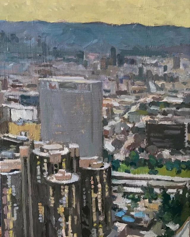 View from Downtown Los Angeles. @elliealtshuler #boristyomkin #cityviews #cityscape #city #laart #laartist #lacityscape #landscapeart #cityart #downtownla #ladowntown