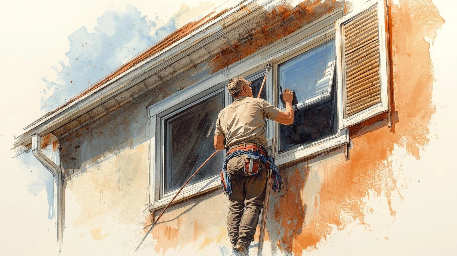 Professional window cleaner washing residential windows in Bend Oregon during spring
