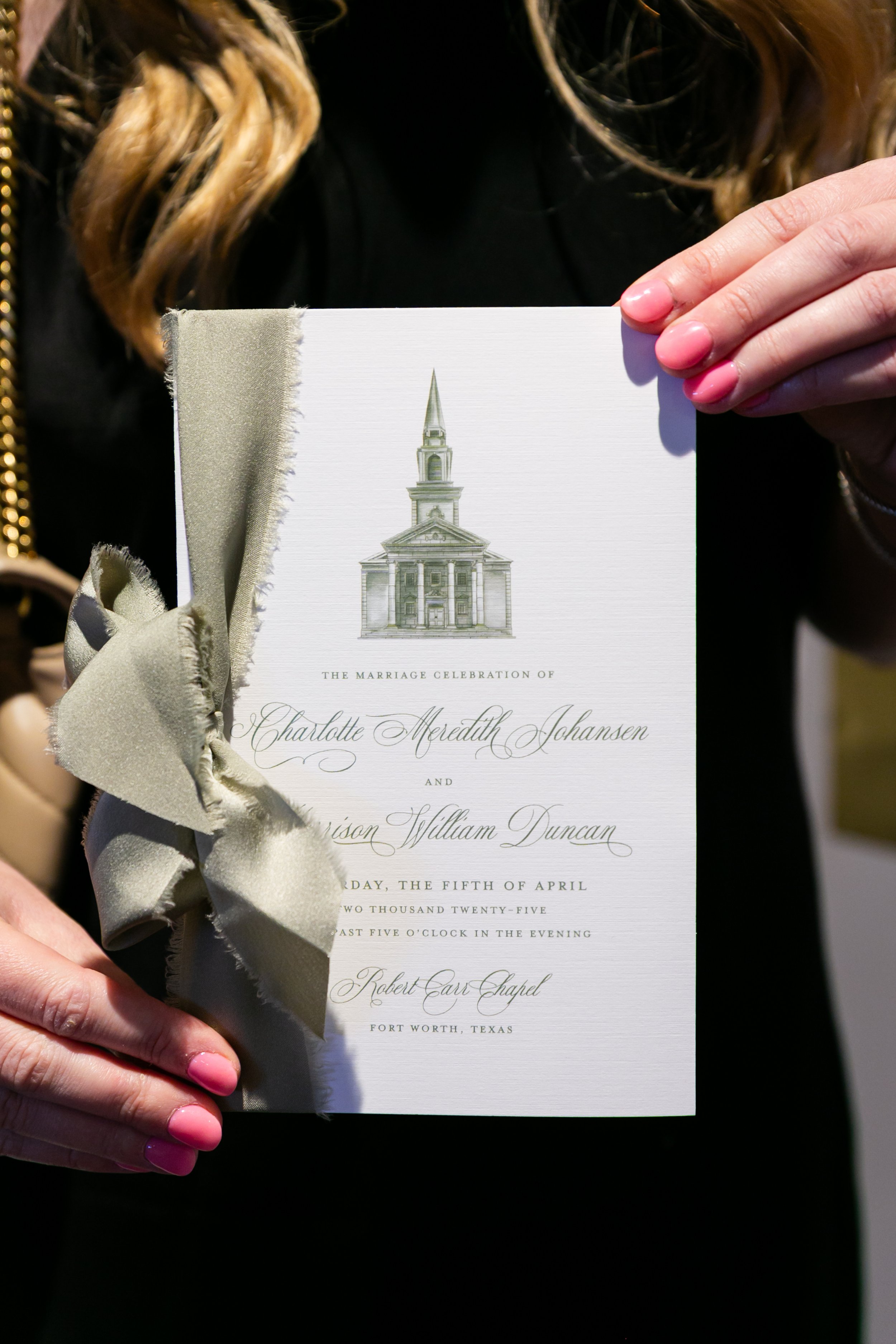custom wedding program green bow Dallas Fort Worth