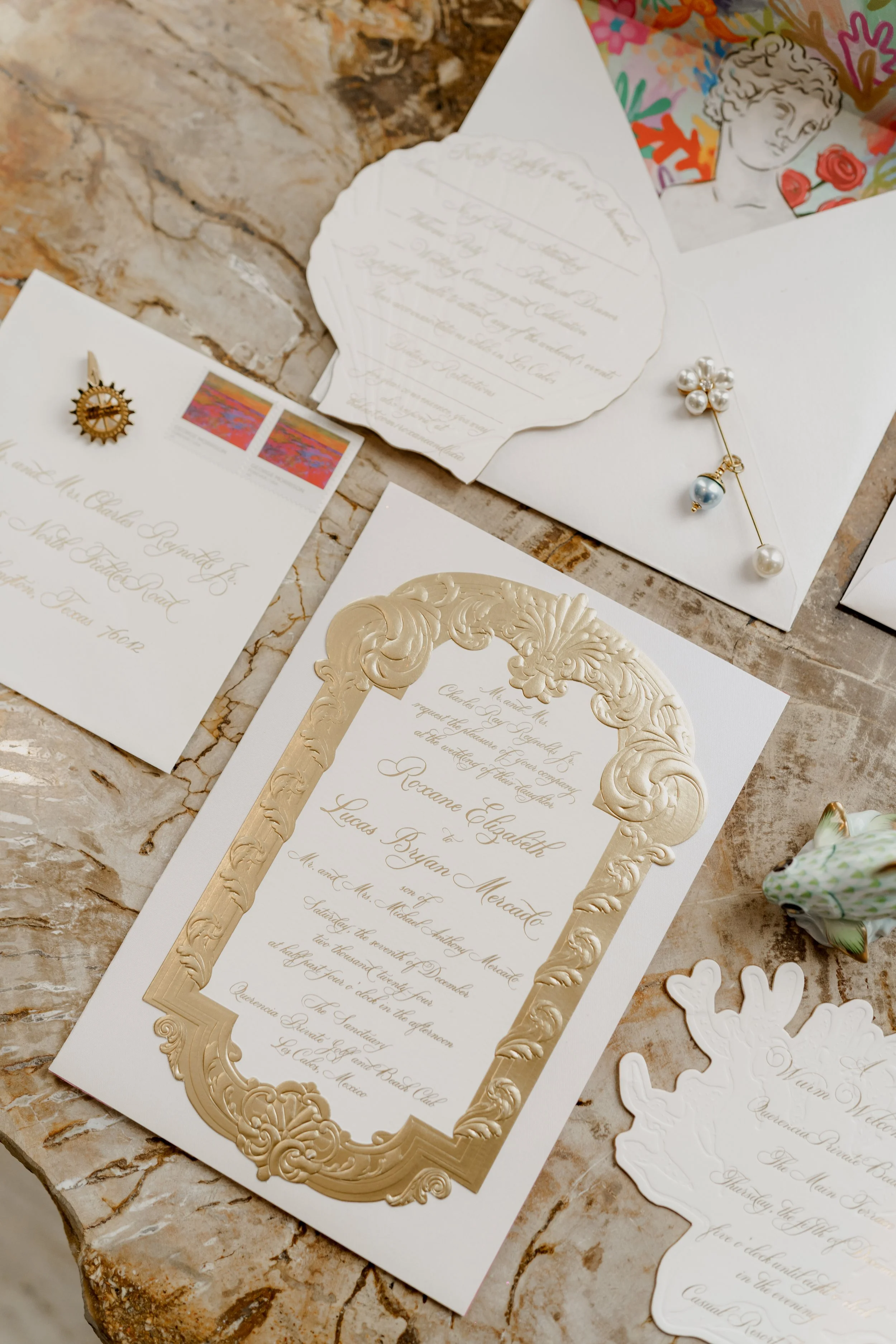 custom wedding invitation gold foil embossed elegant Dallas Fort Worth