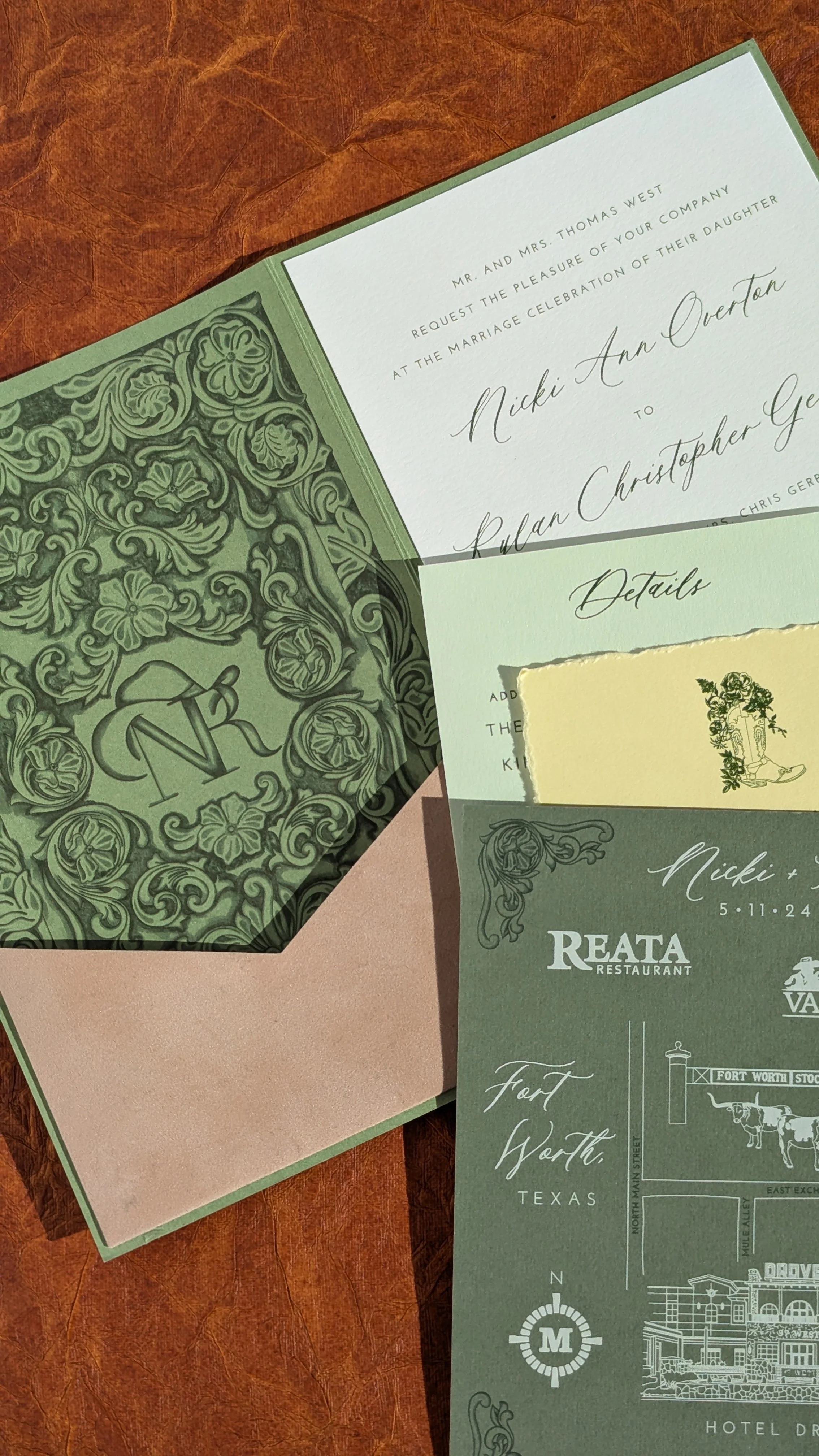 custom wedding invitation western chic Dallas Fort Worth