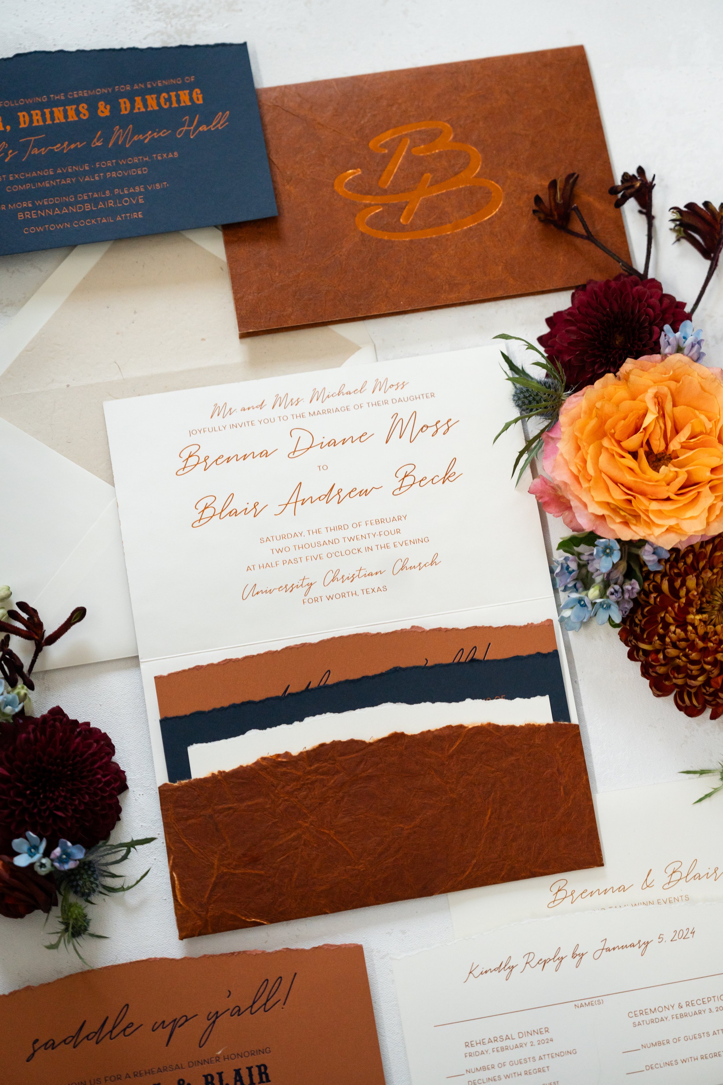custom wedding invitation western foil pockets inserts