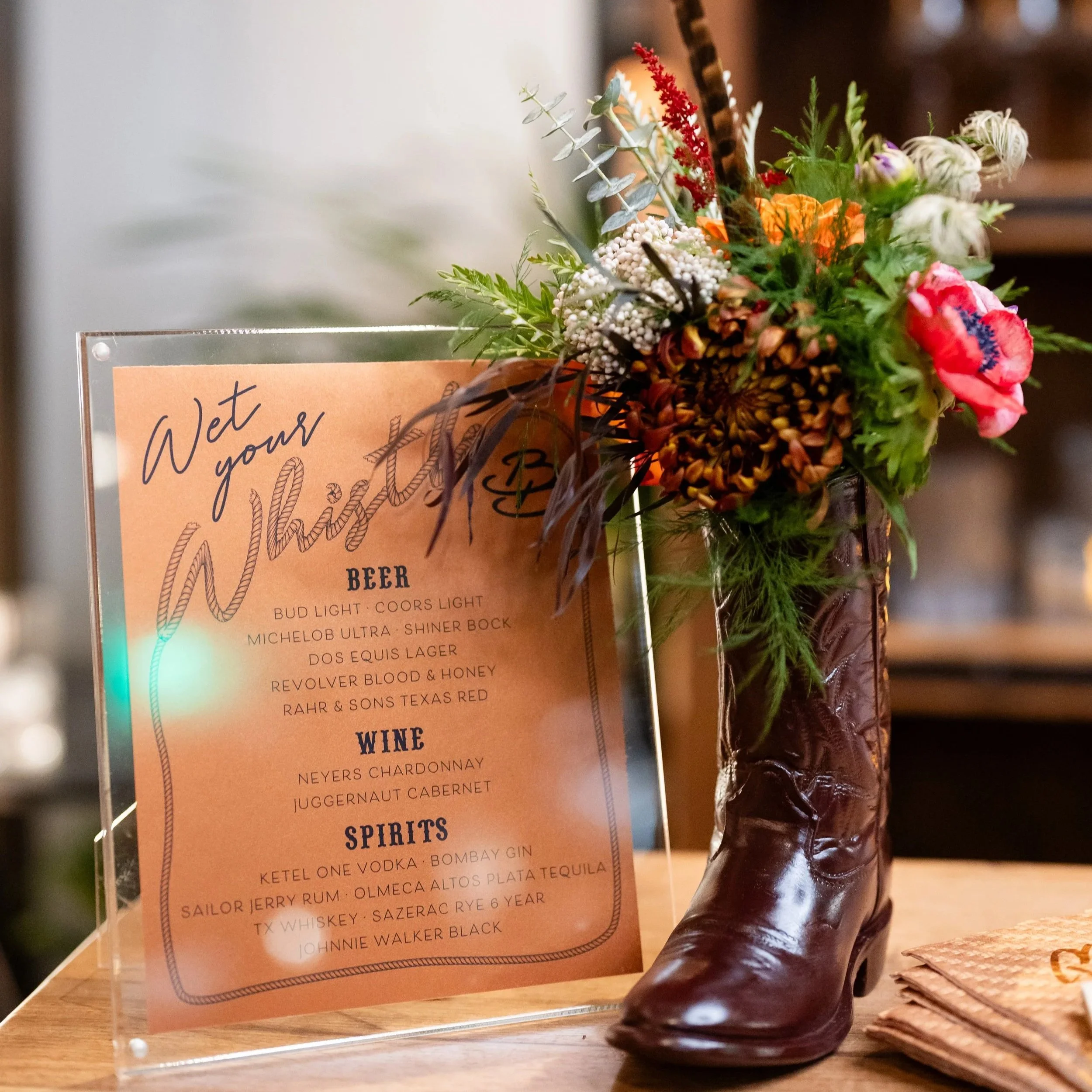 custom wedding bar drink menu western