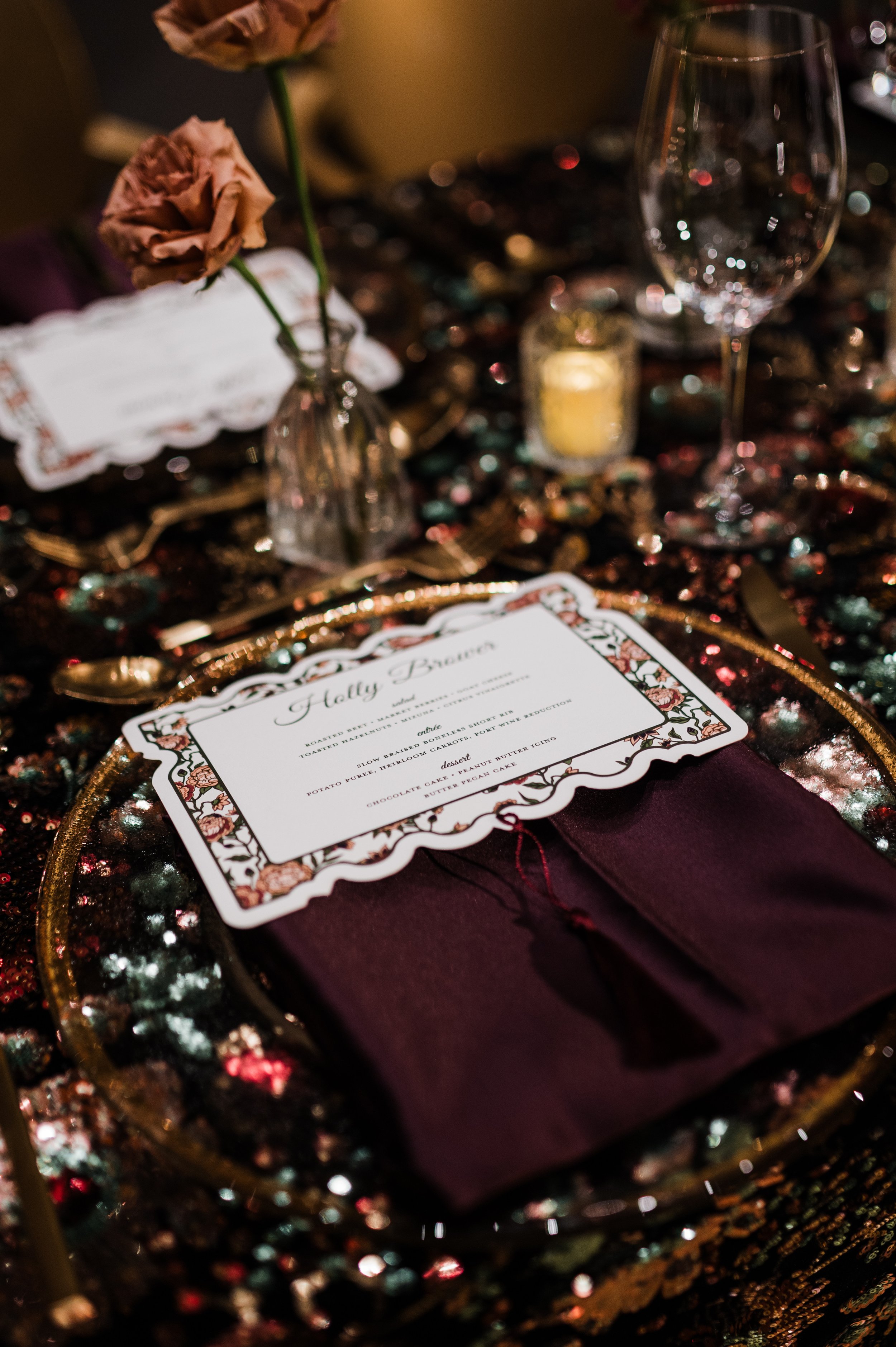 custom wedding dinner menu scallop design Dallas Fort Worth