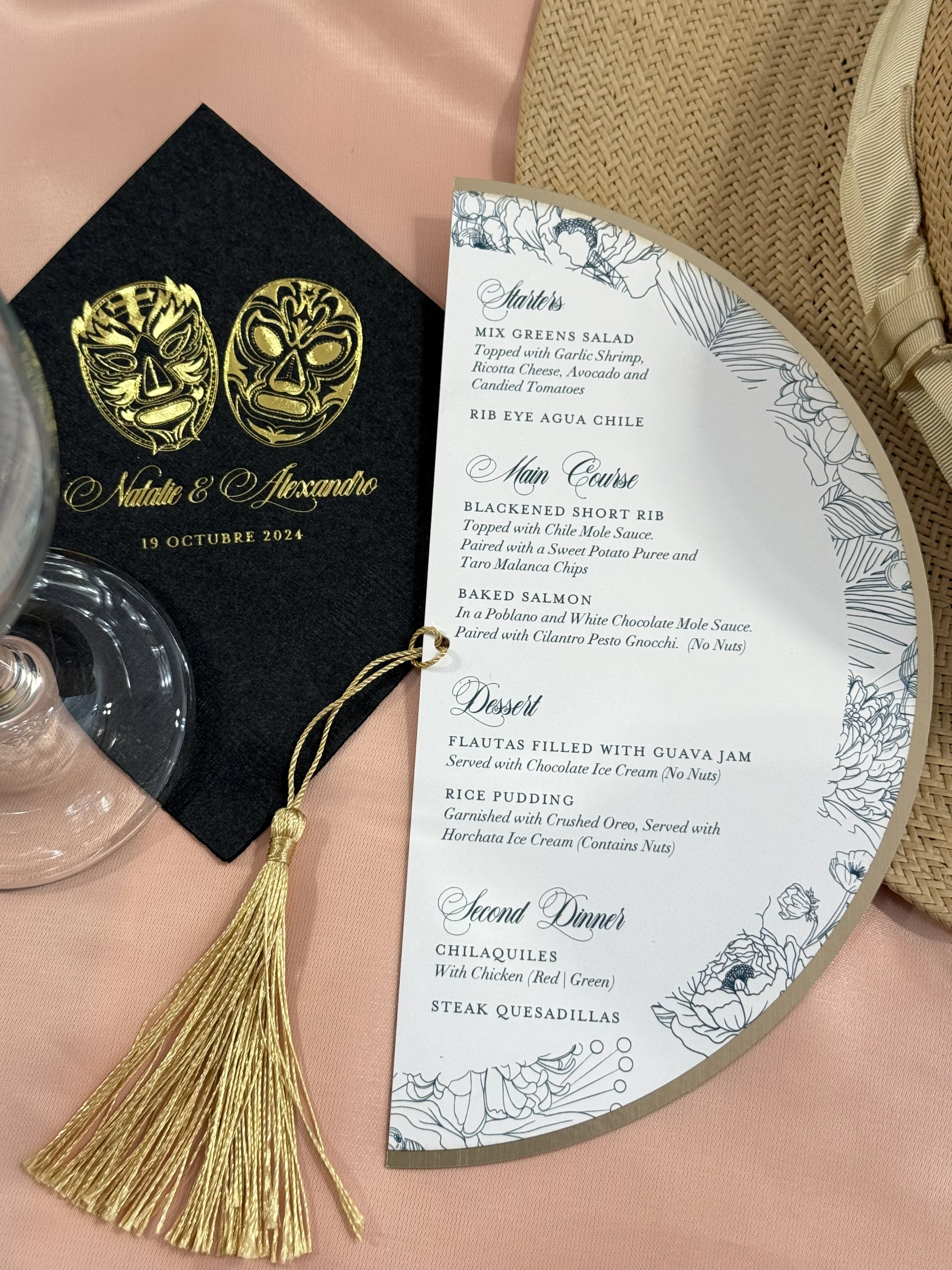 Custom destination wedding dinner menu cocktail napkin 