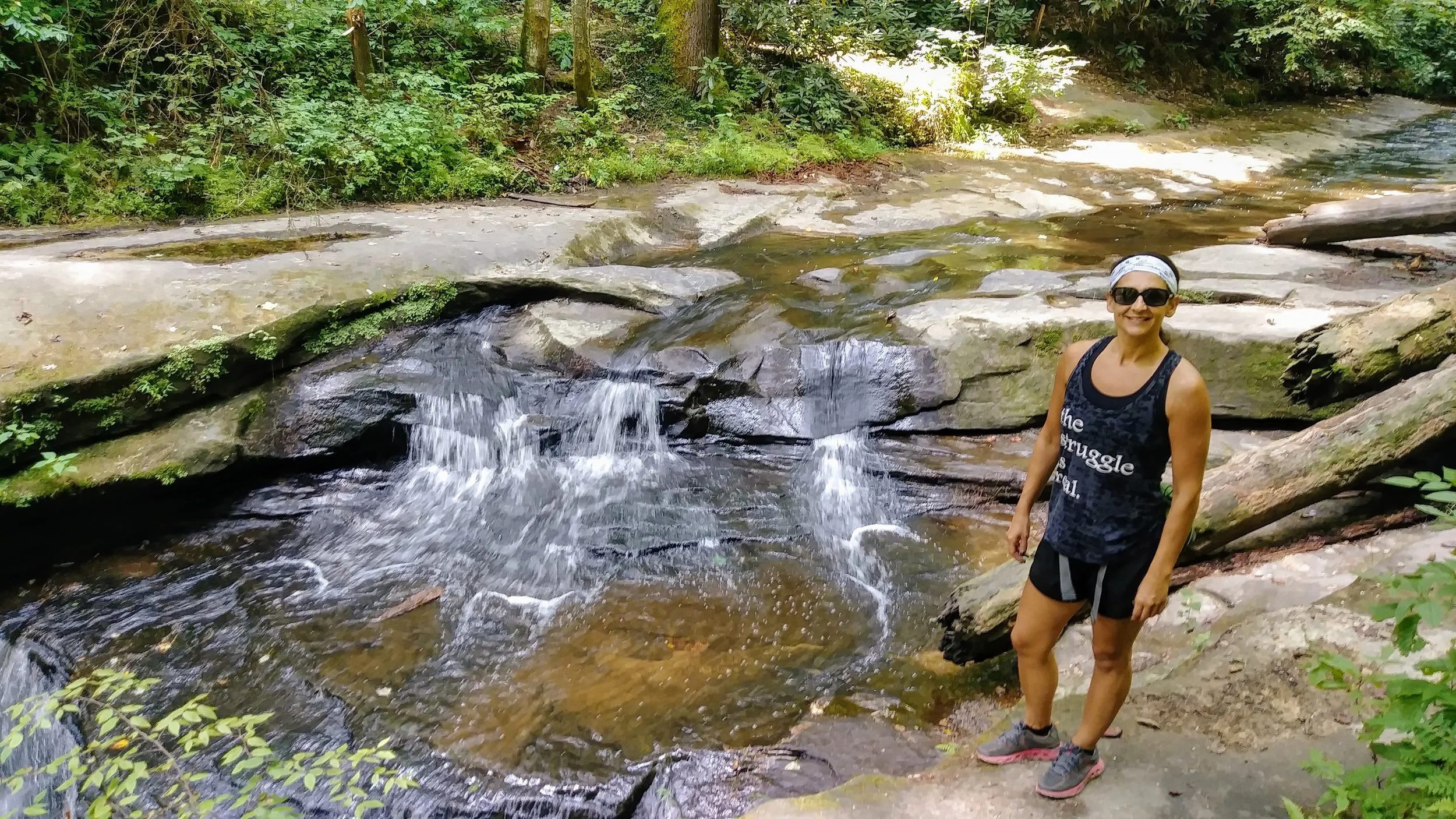 Standing next to the top of Creation Falls on Rock Bridge Trail