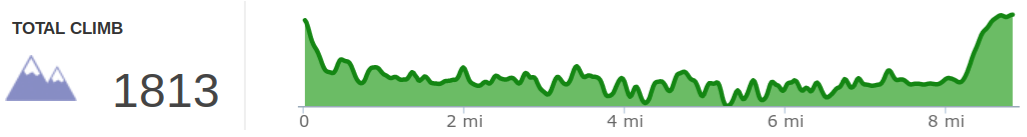 Elevation profile of Rock Bridge Arch and Swift Camp Creek hike (reverse lollipop)