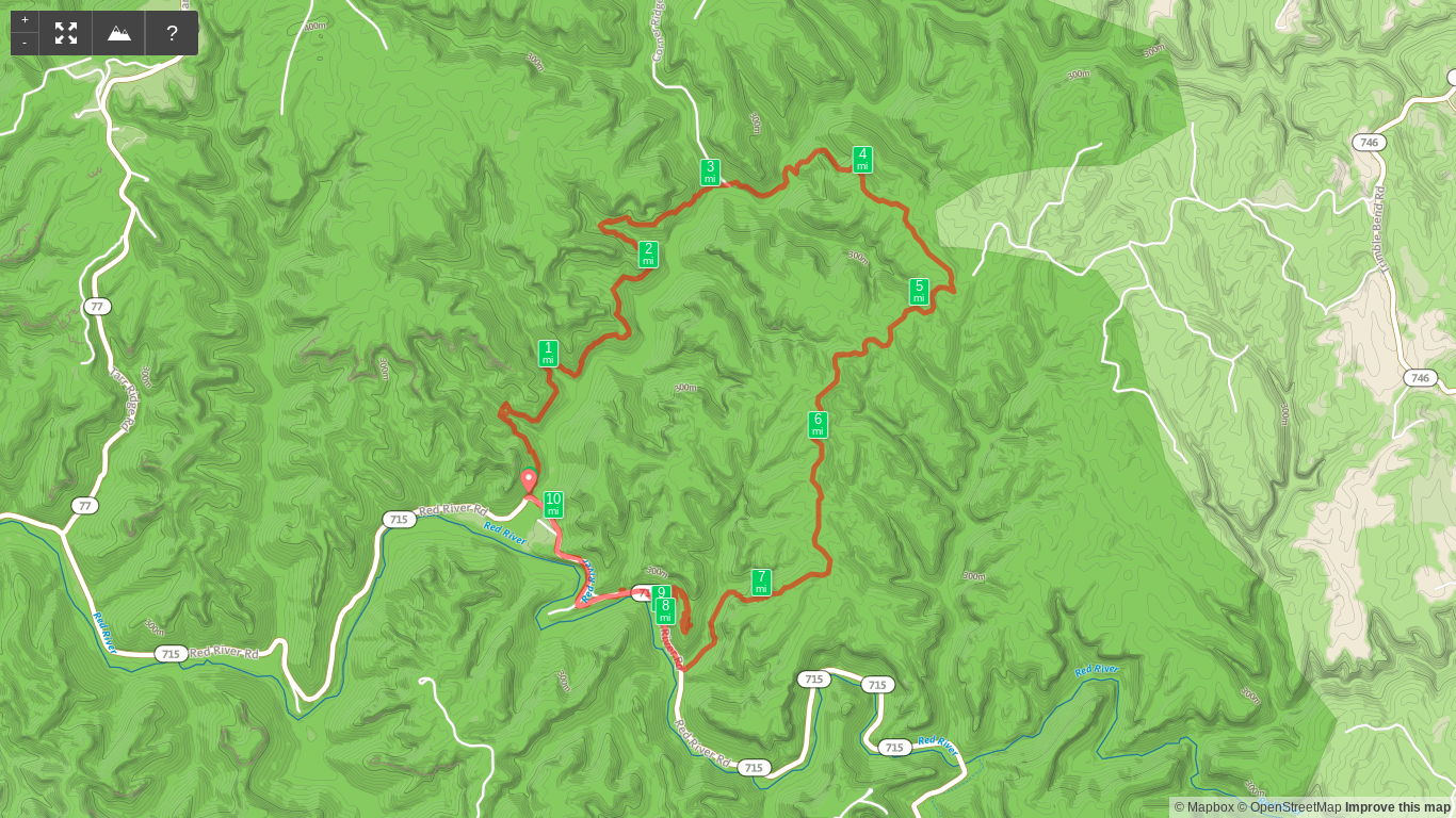 Map of Gladie Creek Loop - Bison Way, Sheltowee Trace, Lost Branch, Osborne Bend, Tower Rock