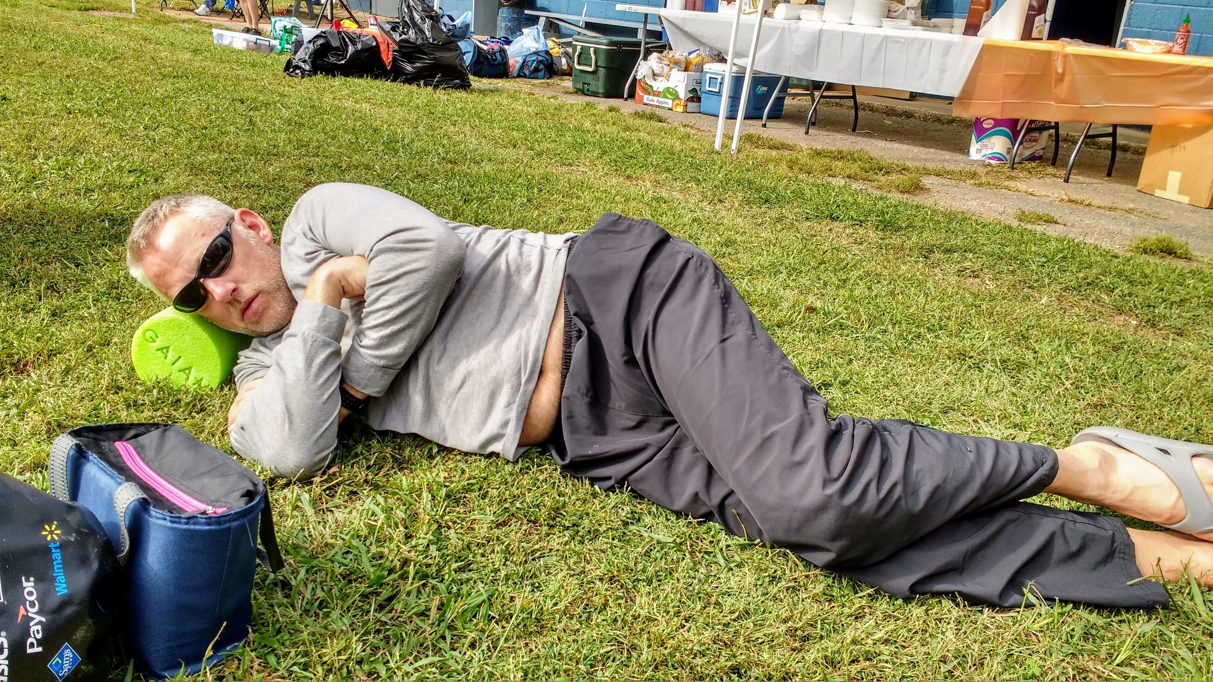 My friend, Jack, catching some Z's after finishing Cloudsplitter 100K